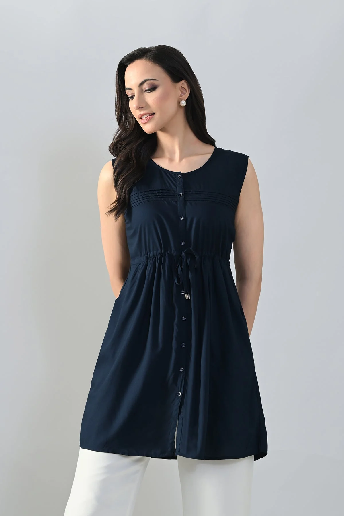 Blue Solid Flared Top - Image 2