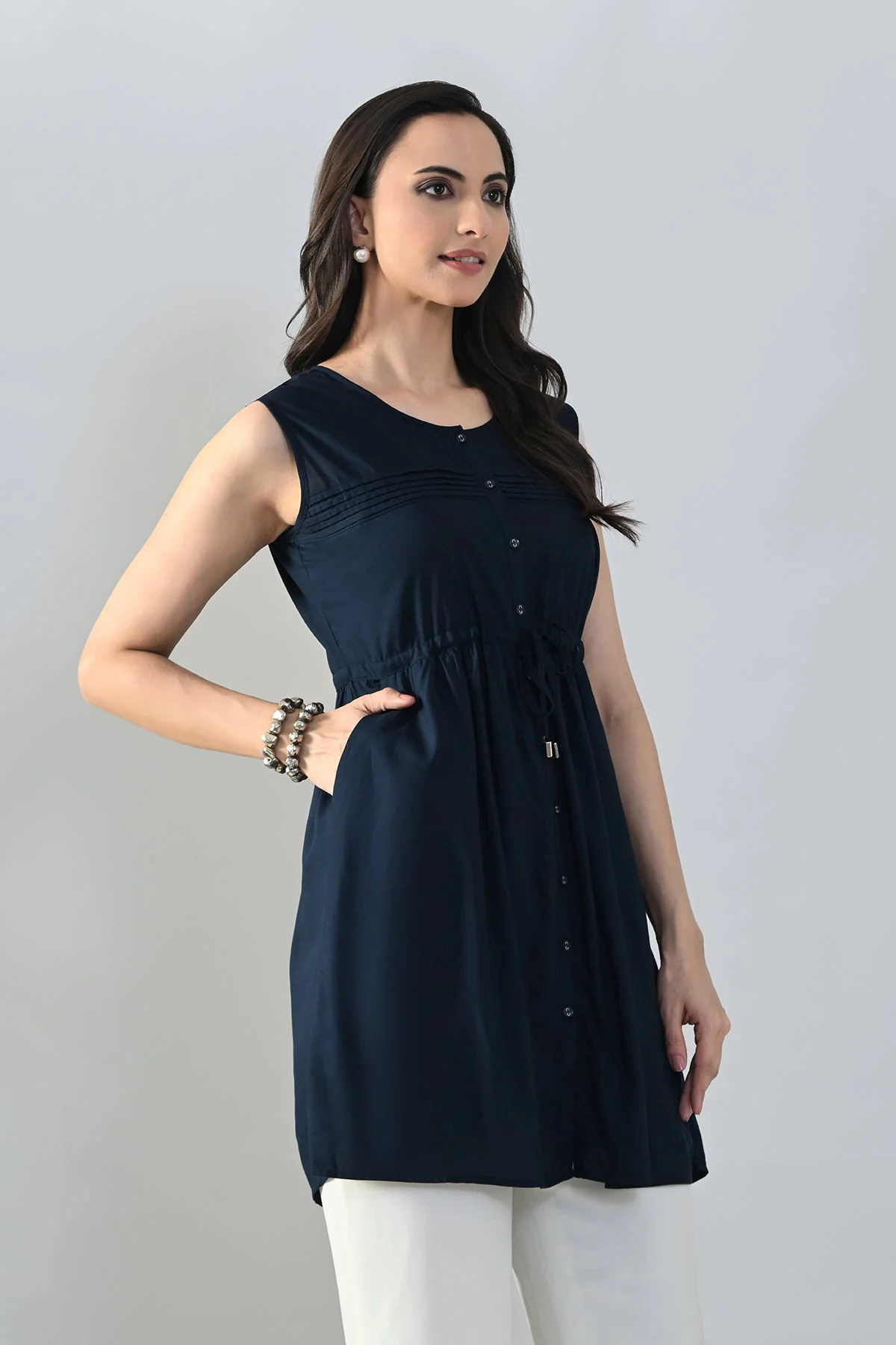 Blue Solid Flared Top - Image 4
