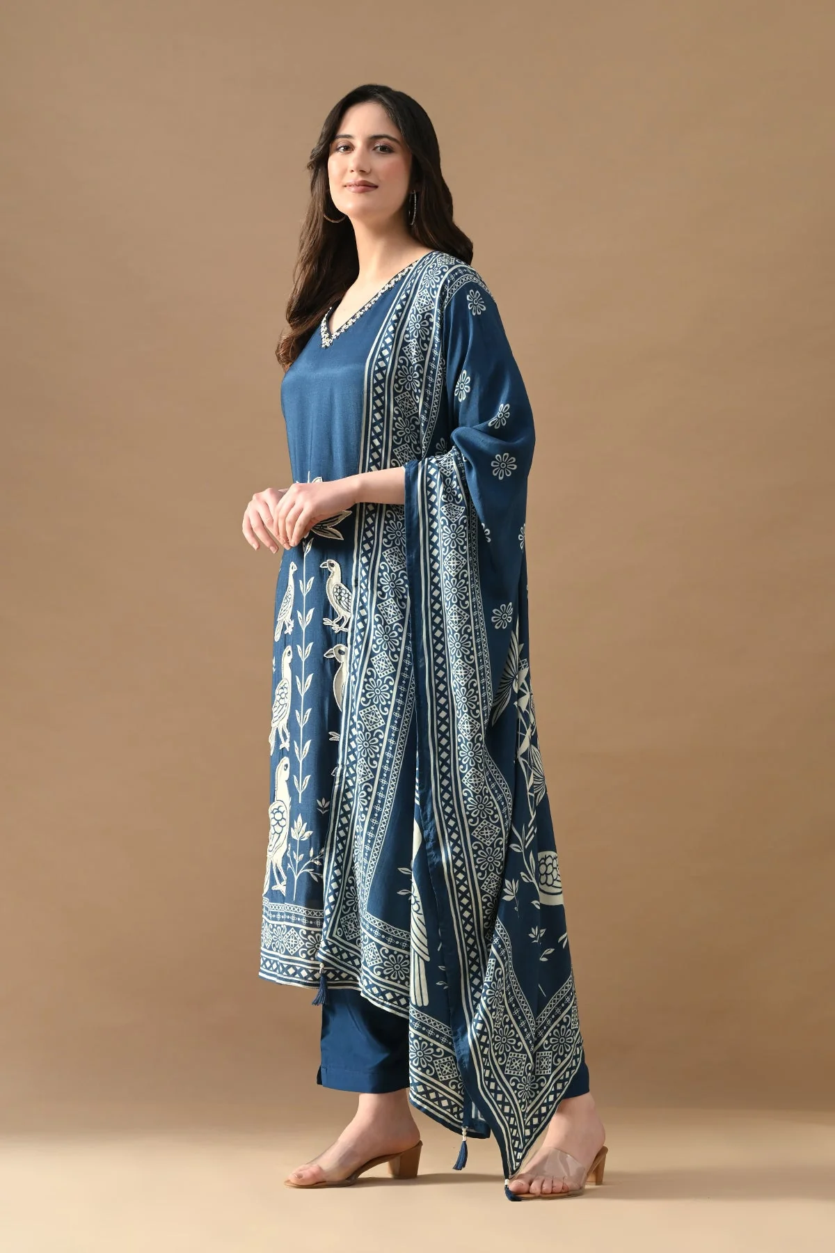 Blue Stone Embellished Kurta 3 Pcs Set - Image 3