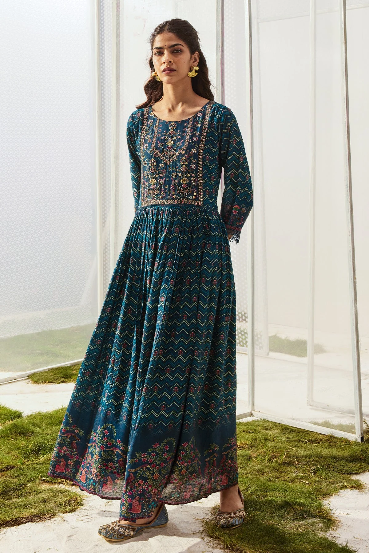 Blue Yoke Printed Dress - Image 3