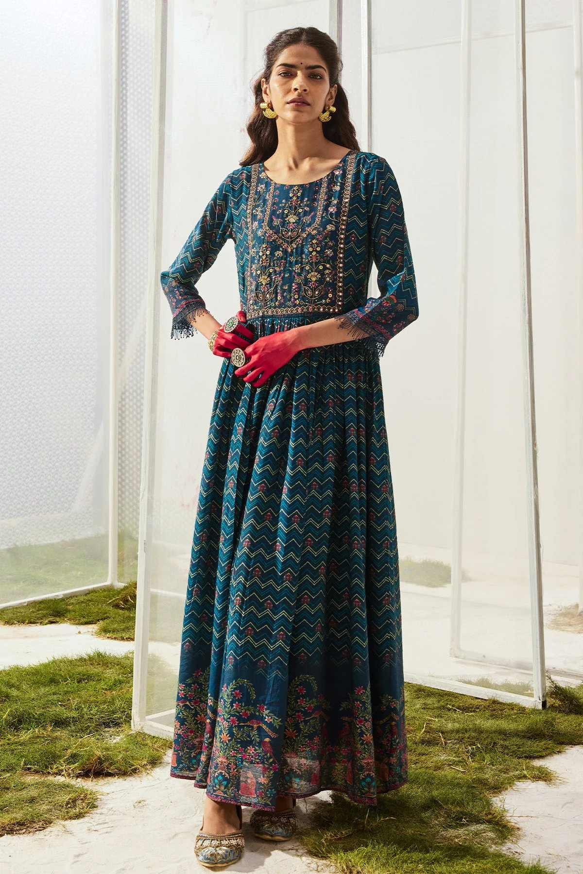 Blue Yoke Printed Dress - Image 4