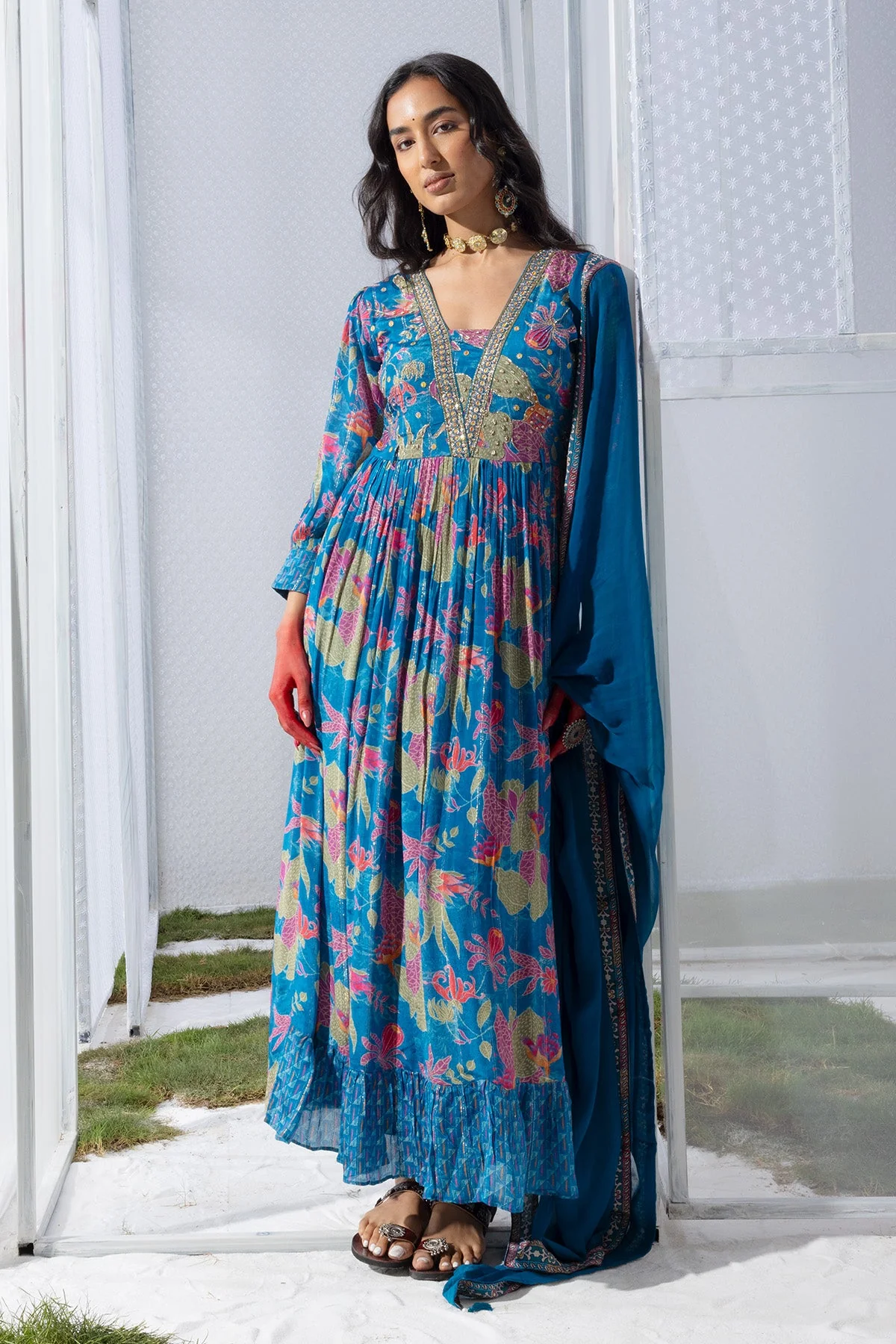 Blue Yoke Printed Dress - Image 6