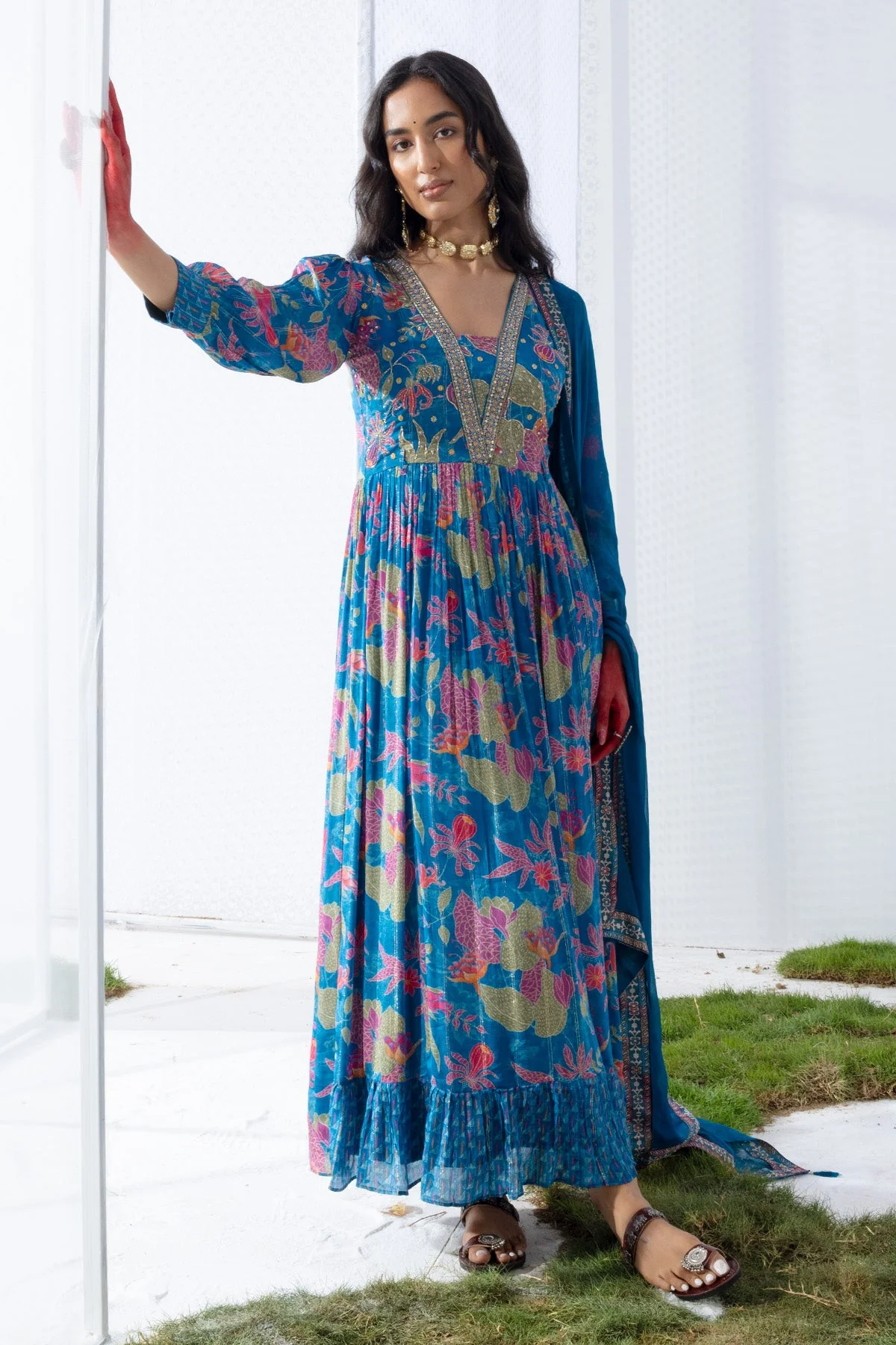 Blue Yoke Printed Dress - Image 7