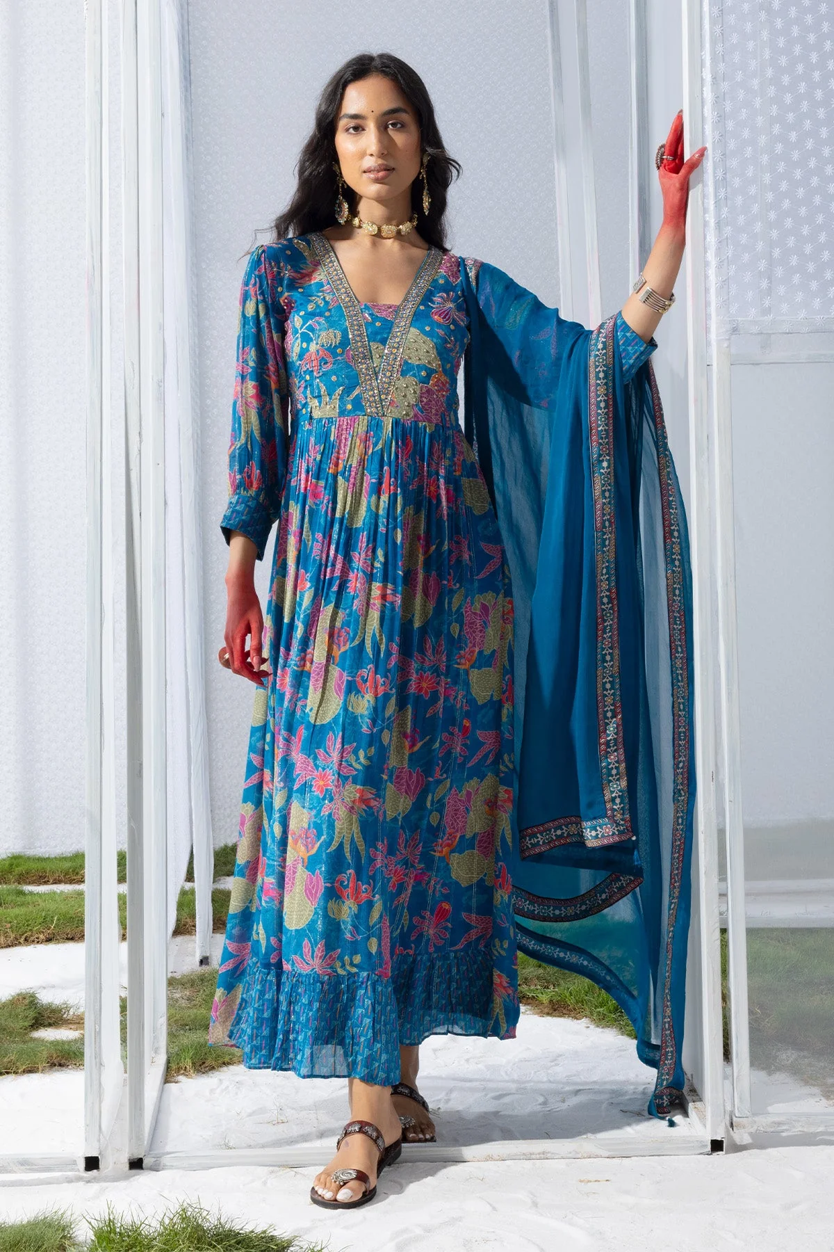 Blue Yoke Printed Dress - Image 8