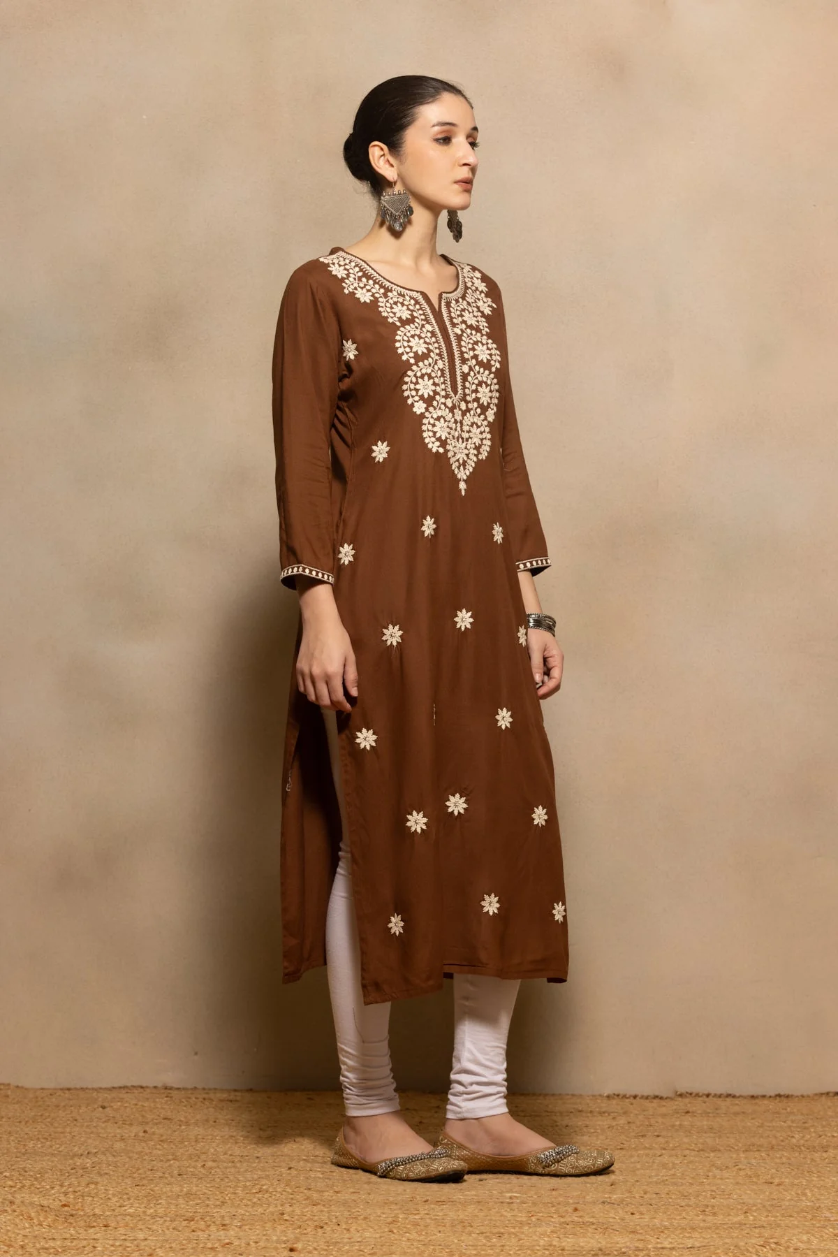 Brown Embroidered Kurta - Image 3