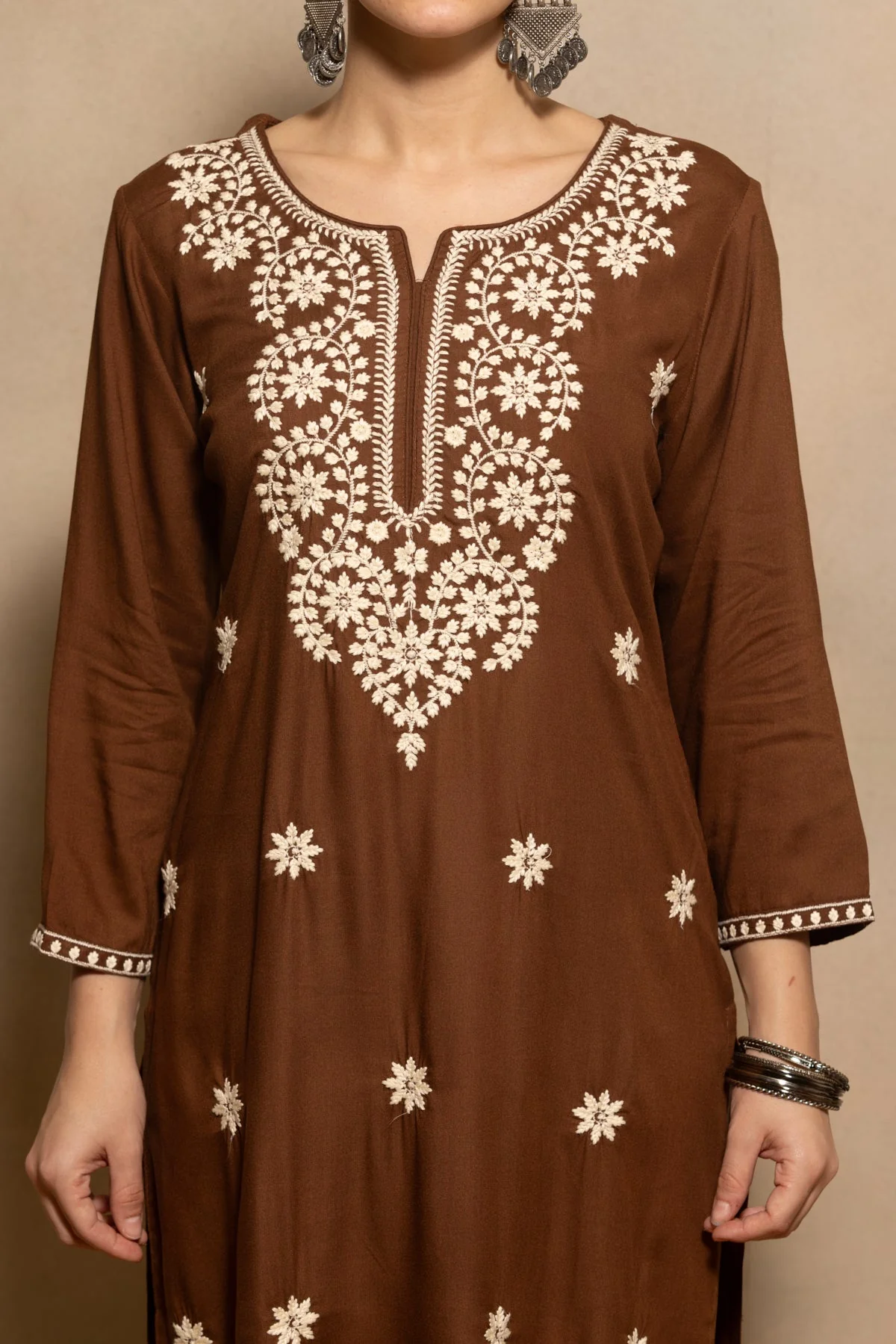 Brown Embroidered Kurta - Image 4