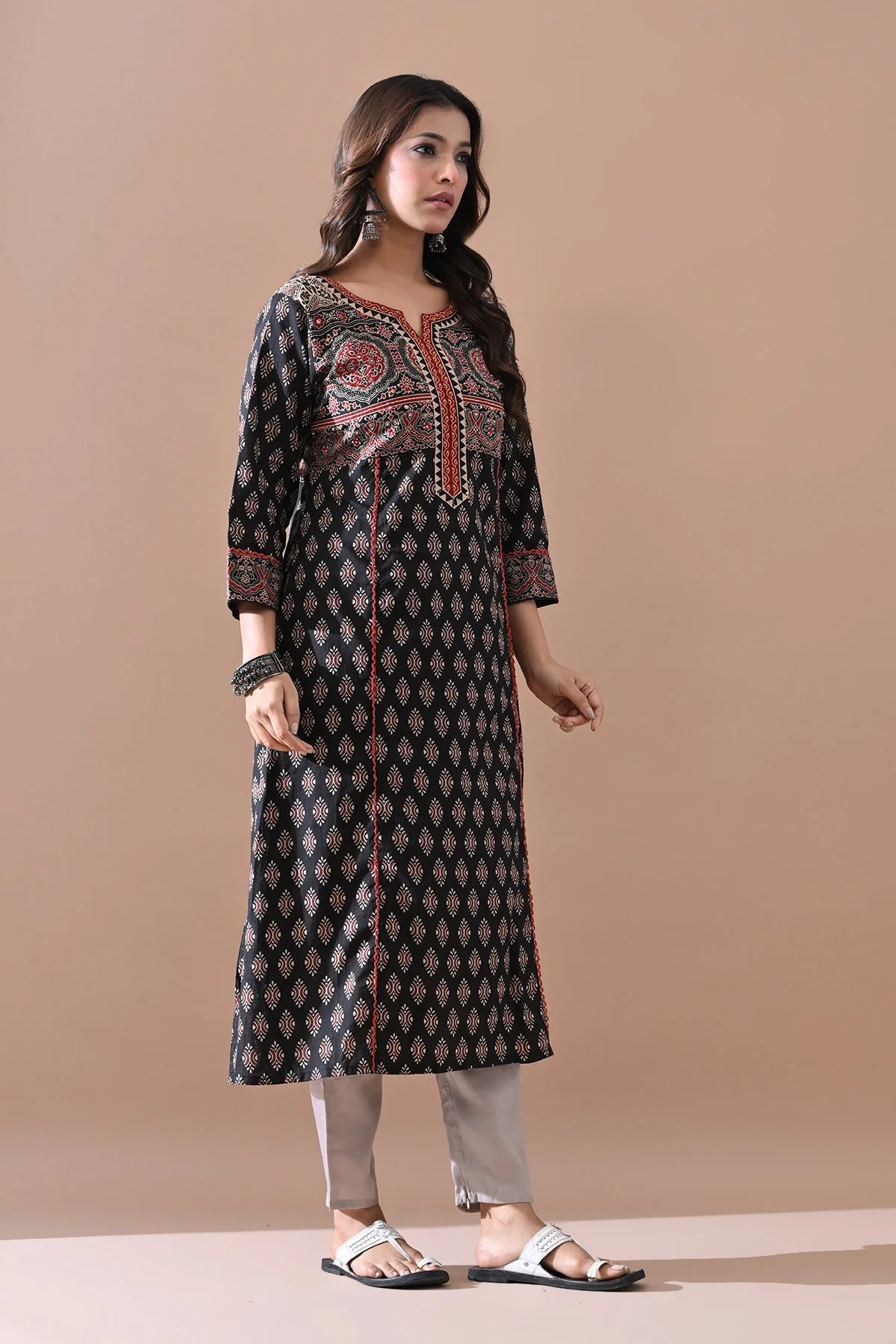 Brown Printed Kurta - Image 3