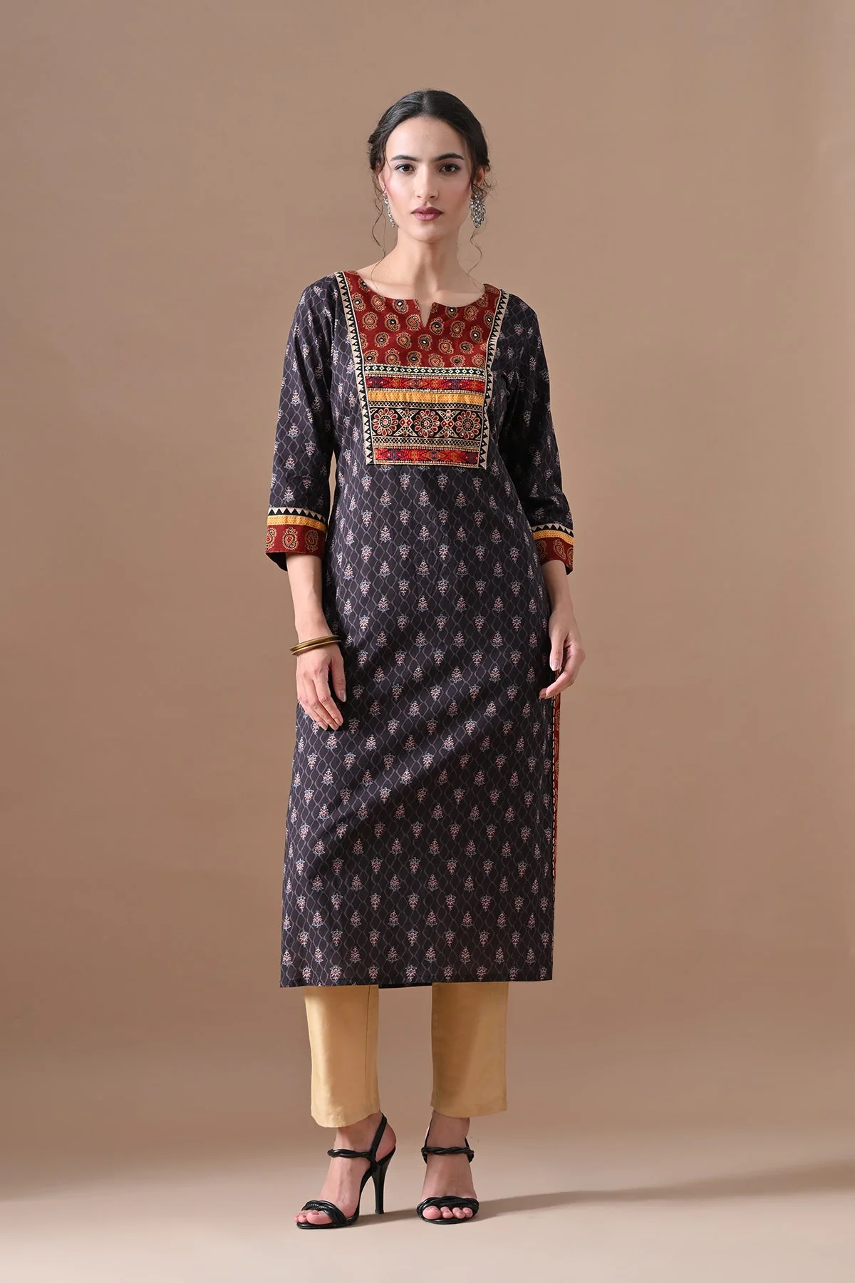 Brown Printed Kurta