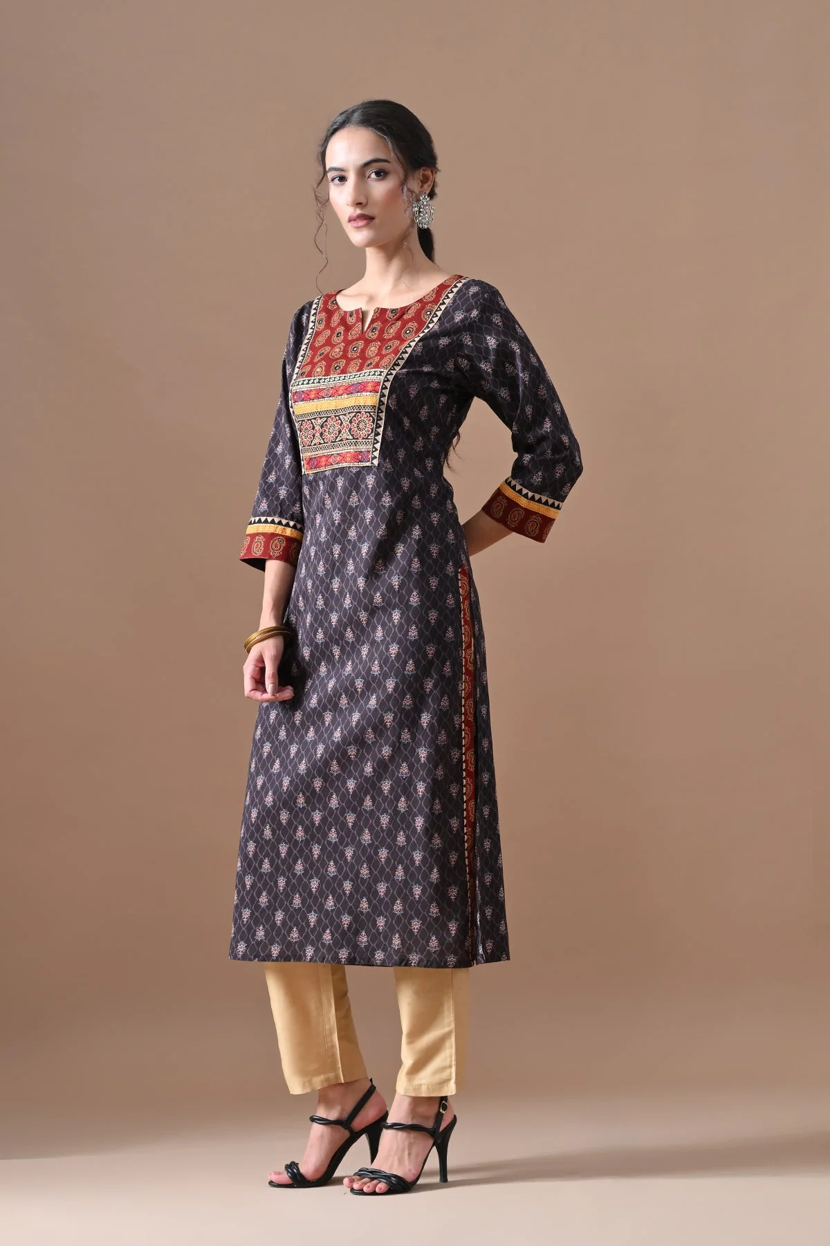 Brown Printed Kurta - Image 2