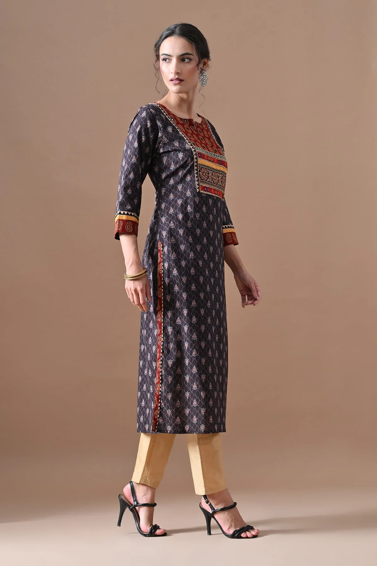 Brown Printed Kurta - Image 3