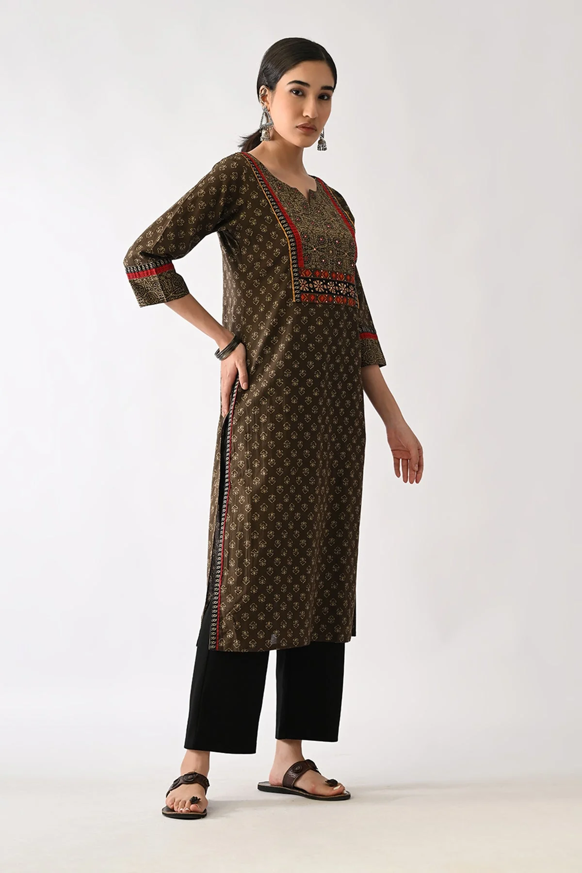 Brown Printed Kurta - Image 2