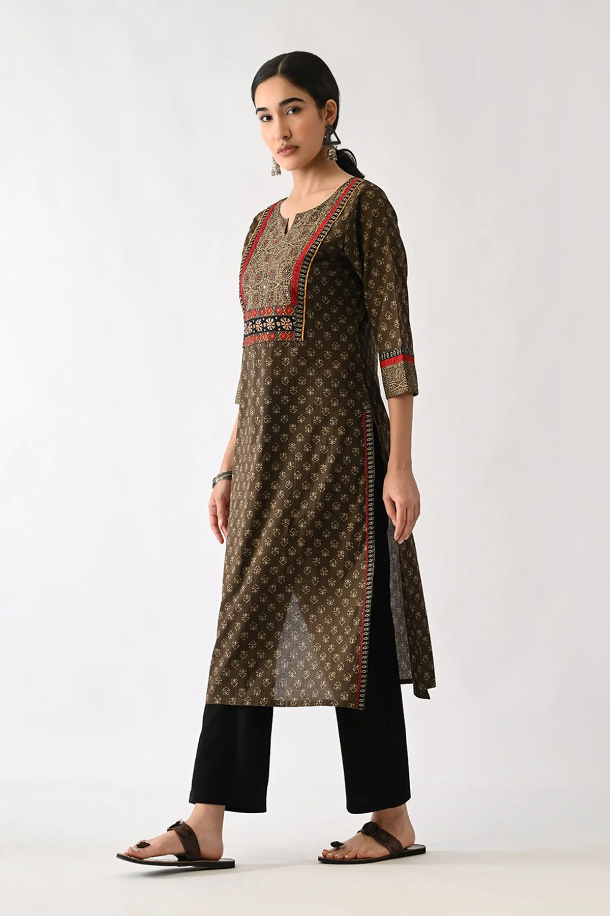 Brown Printed Kurta - Image 3