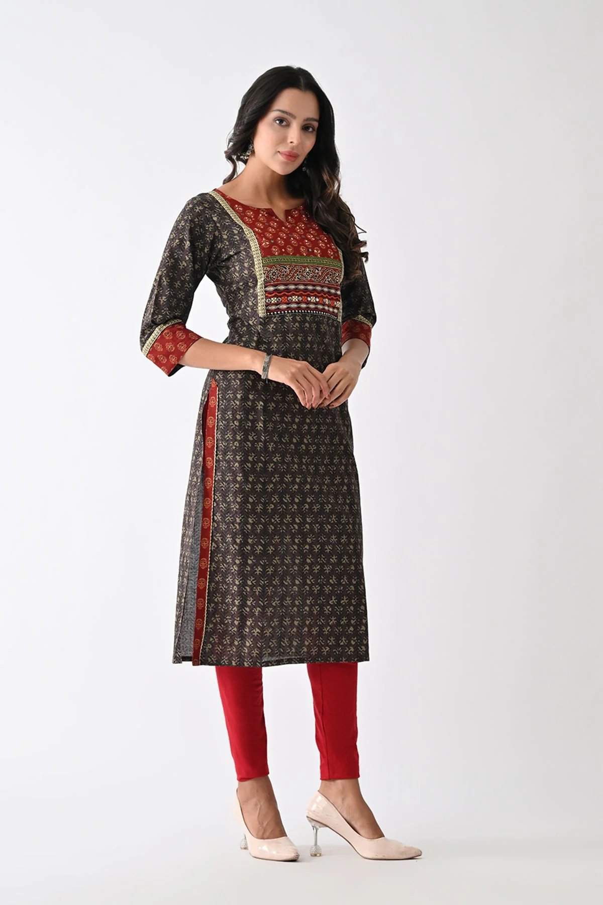 Brown Printed Kurta - Image 3