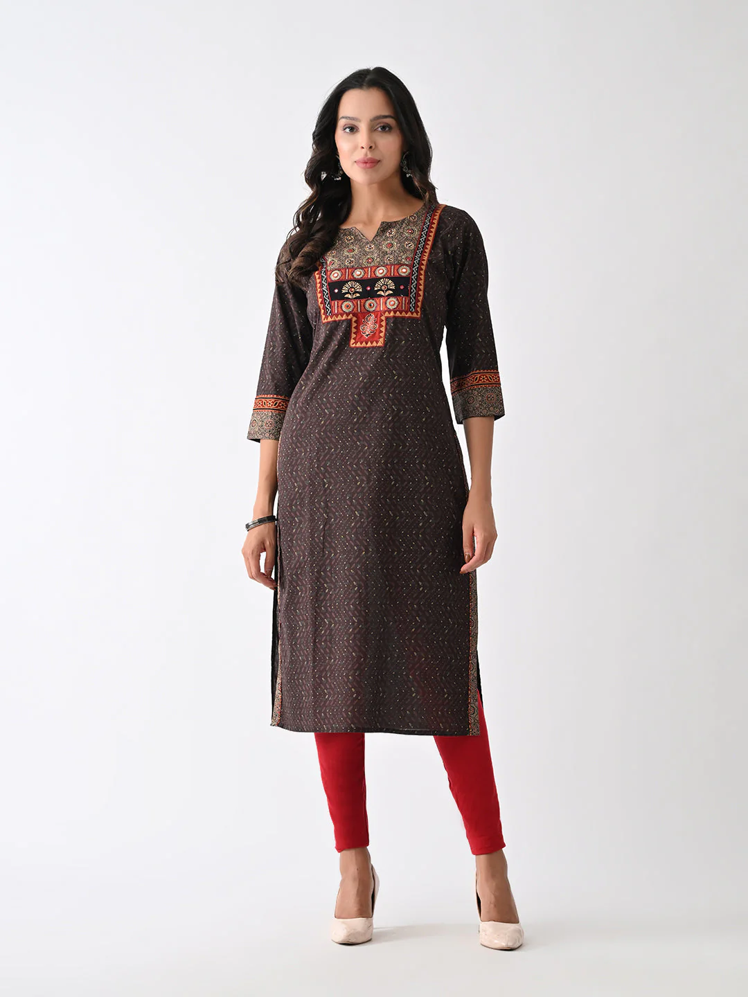 Brown Printed Kurta