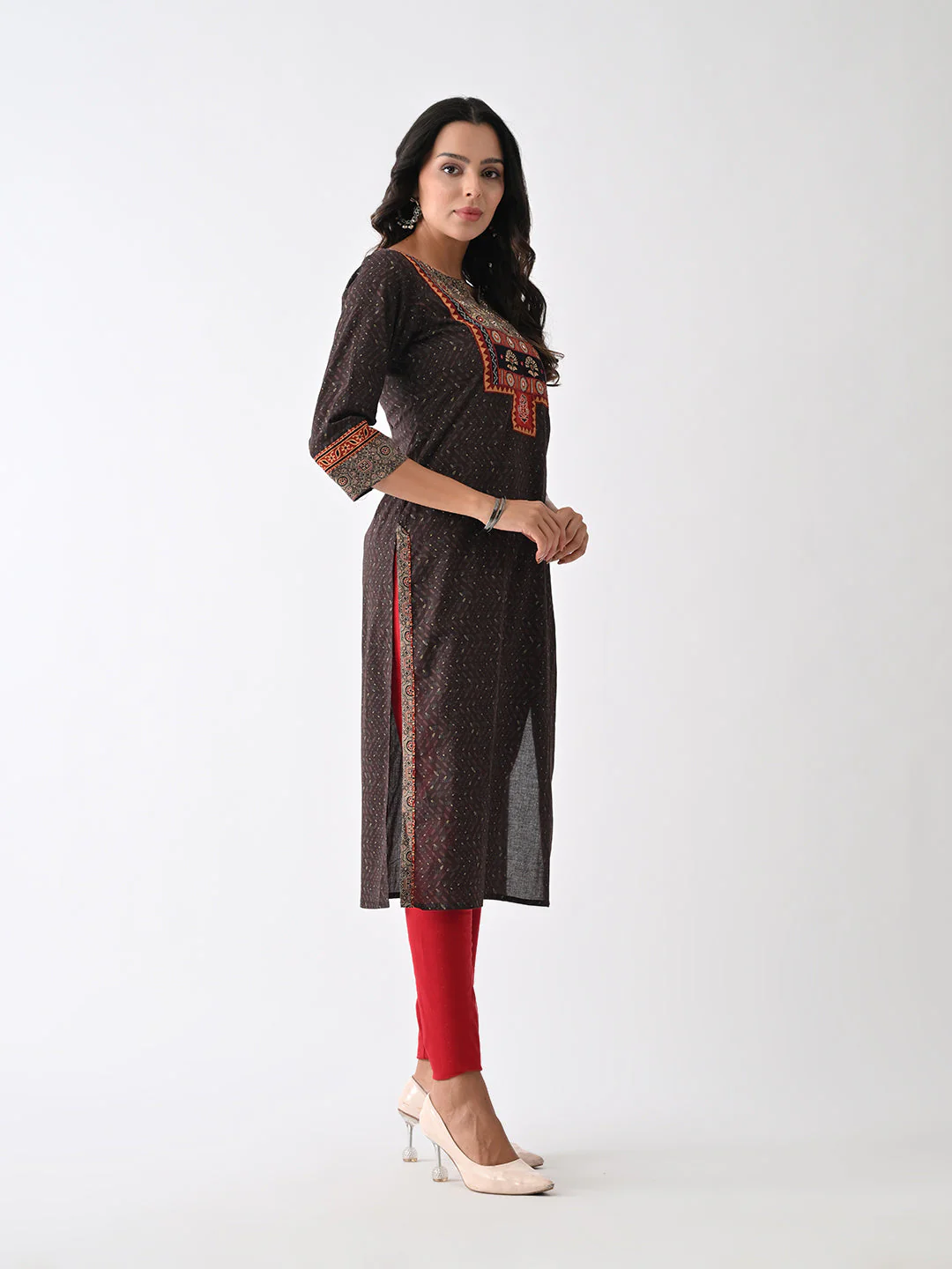Brown Printed Kurta - Image 2