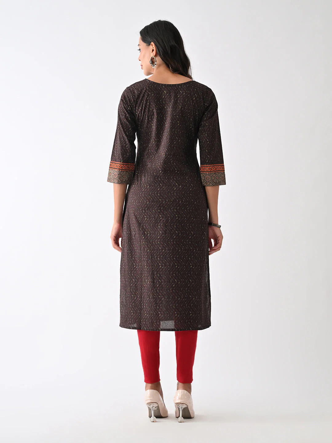 Brown Printed Kurta - Image 5