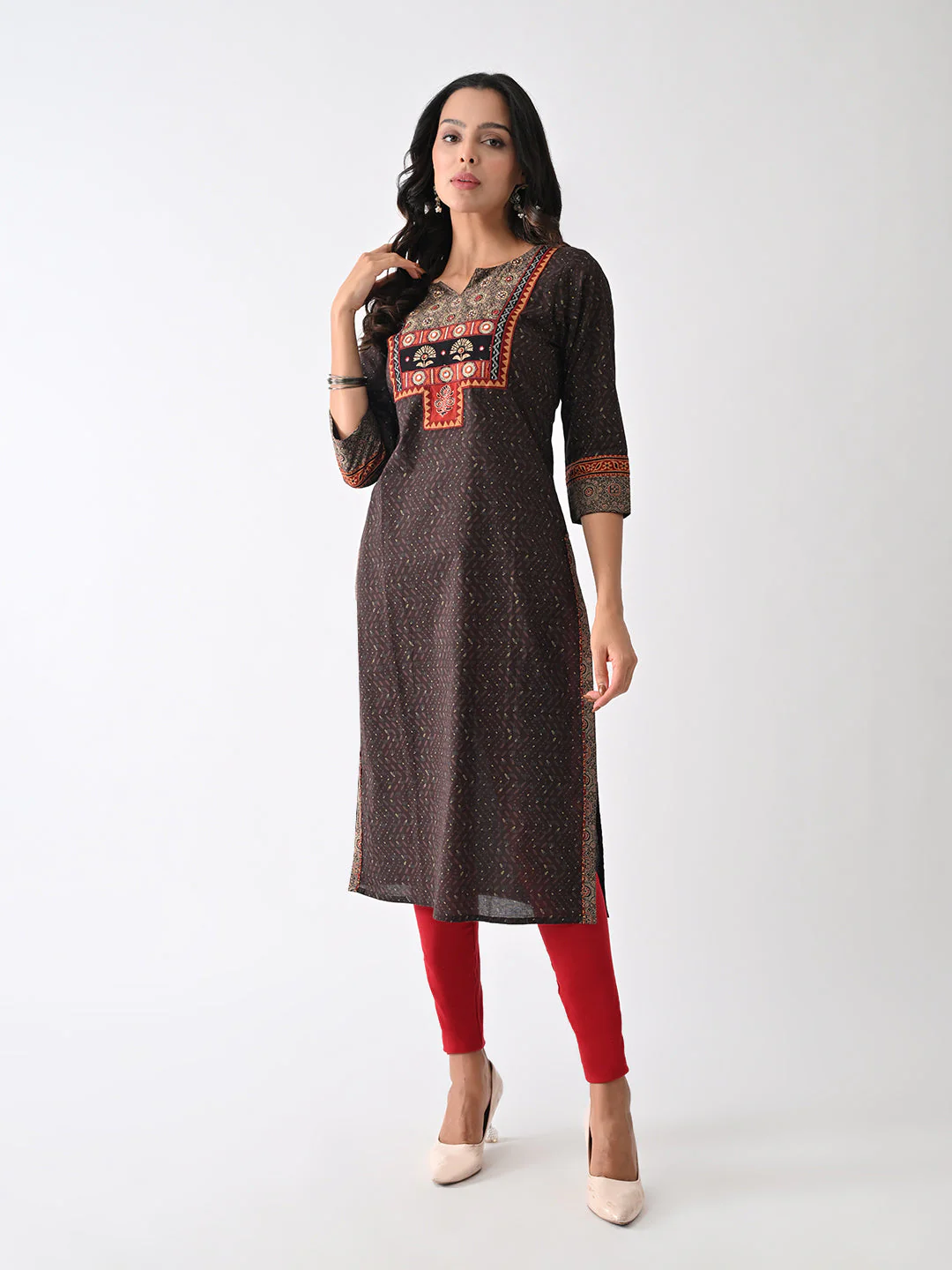 Brown Printed Kurta - Image 6