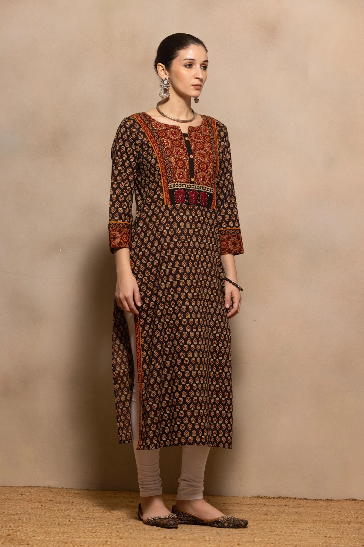 Brown Printed Kurta - Image 3