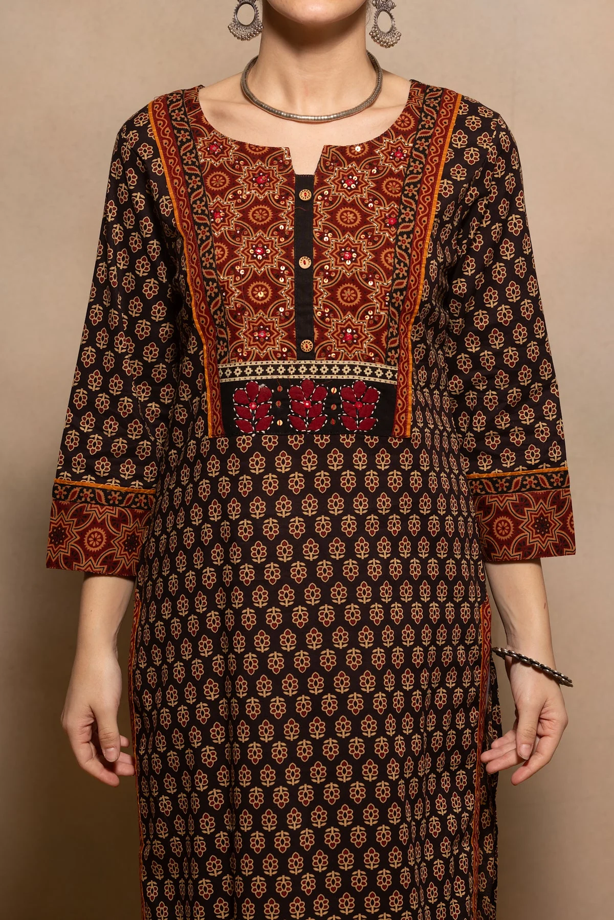 Brown Printed Kurta - Image 4