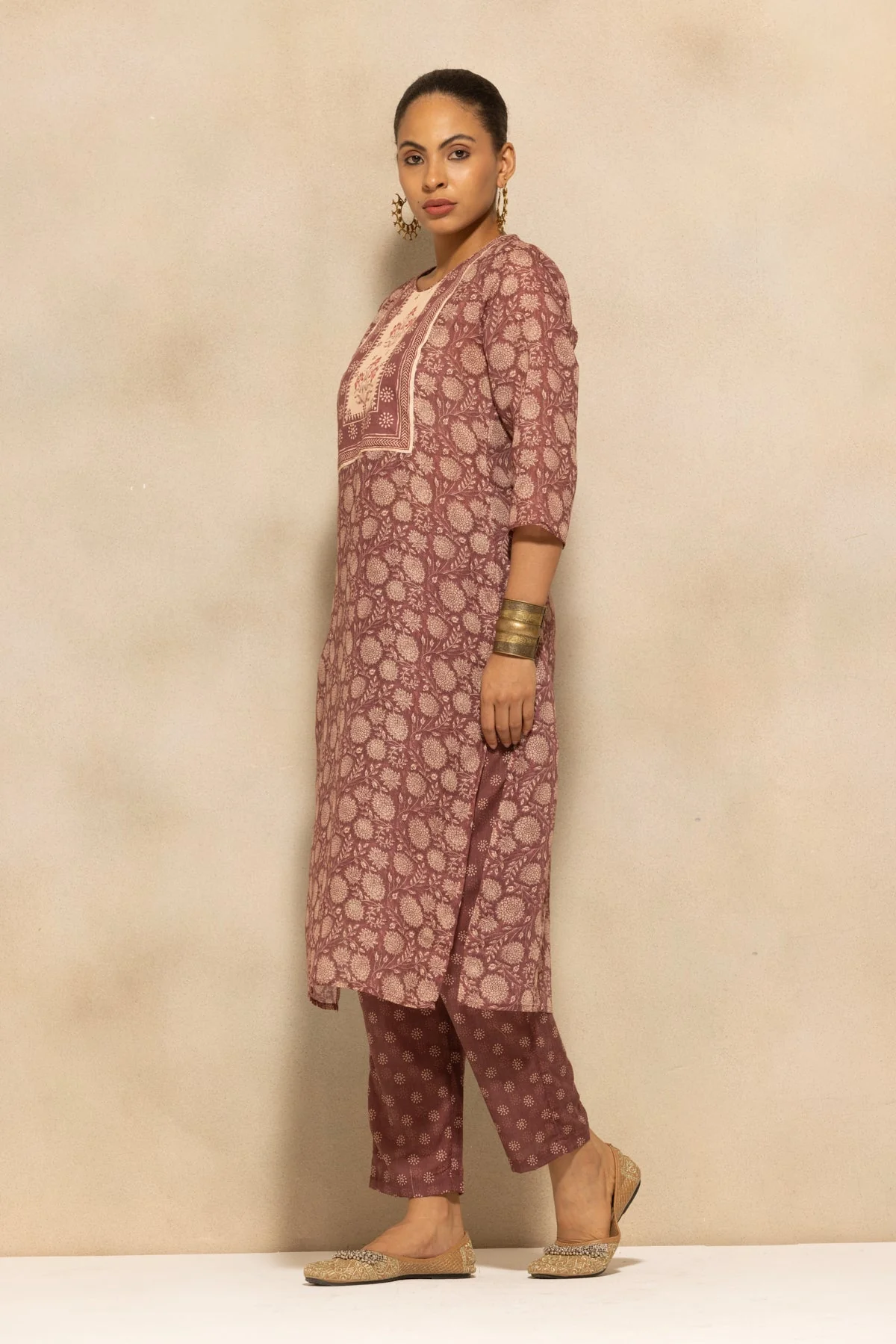 Brown Printed Kurta 3 Pcs Set - Image 2
