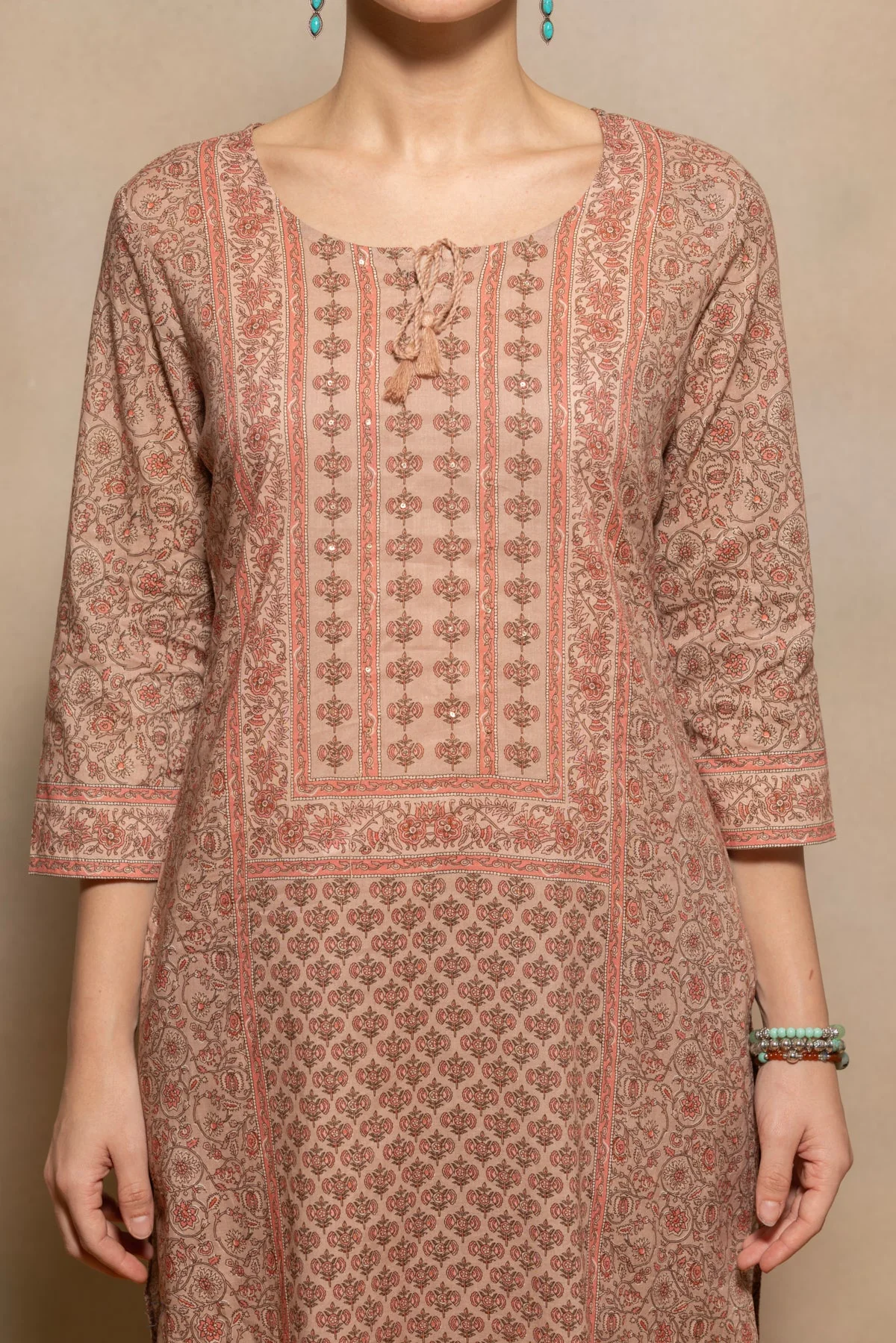Brown Printed Kurta 3 Pcs Set - Image 4
