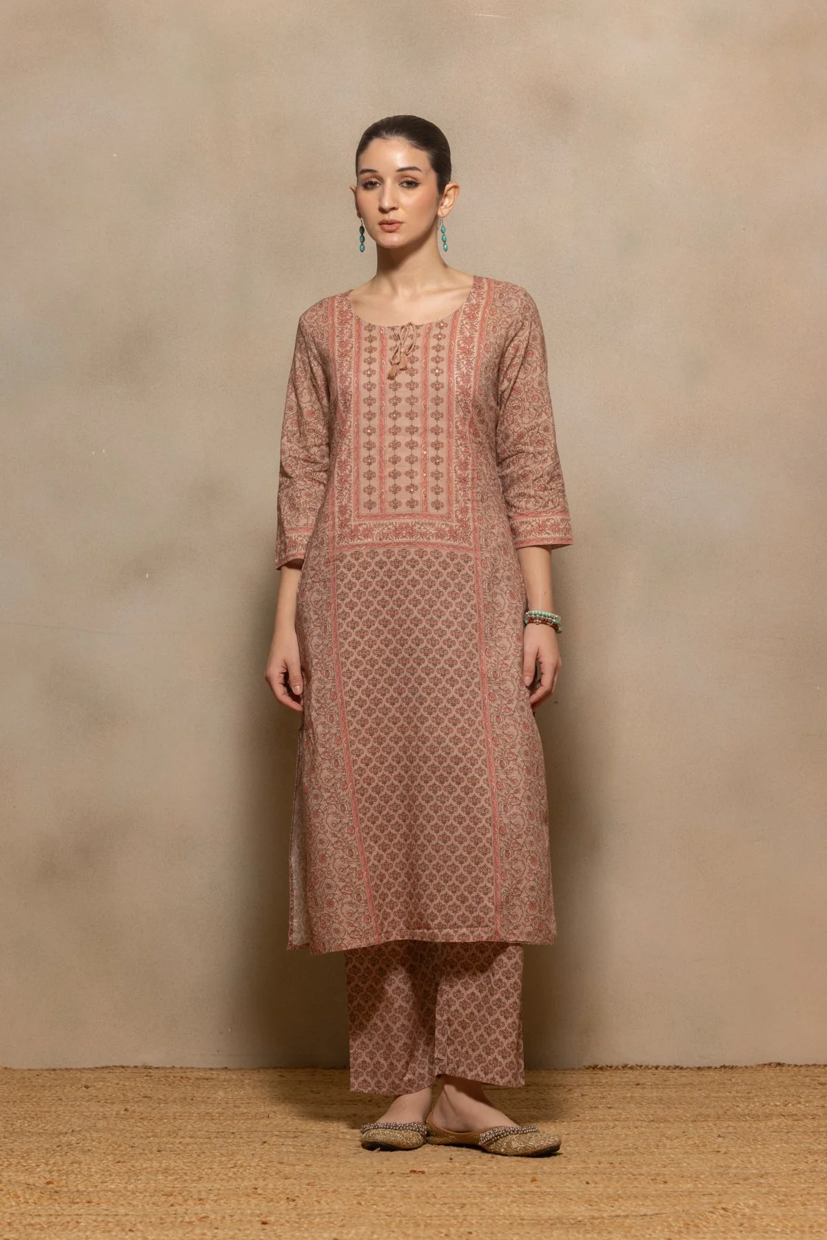 Brown Printed Kurta 3 Pcs Set - Image 7