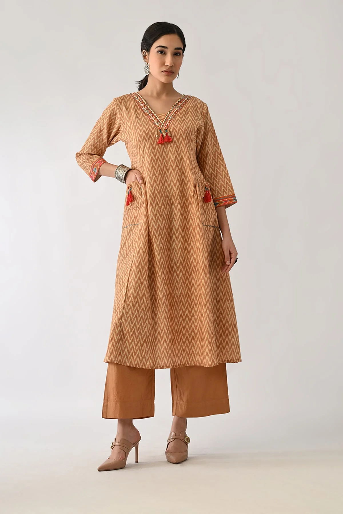 Brown Printed Kurta 2 Pcs Set