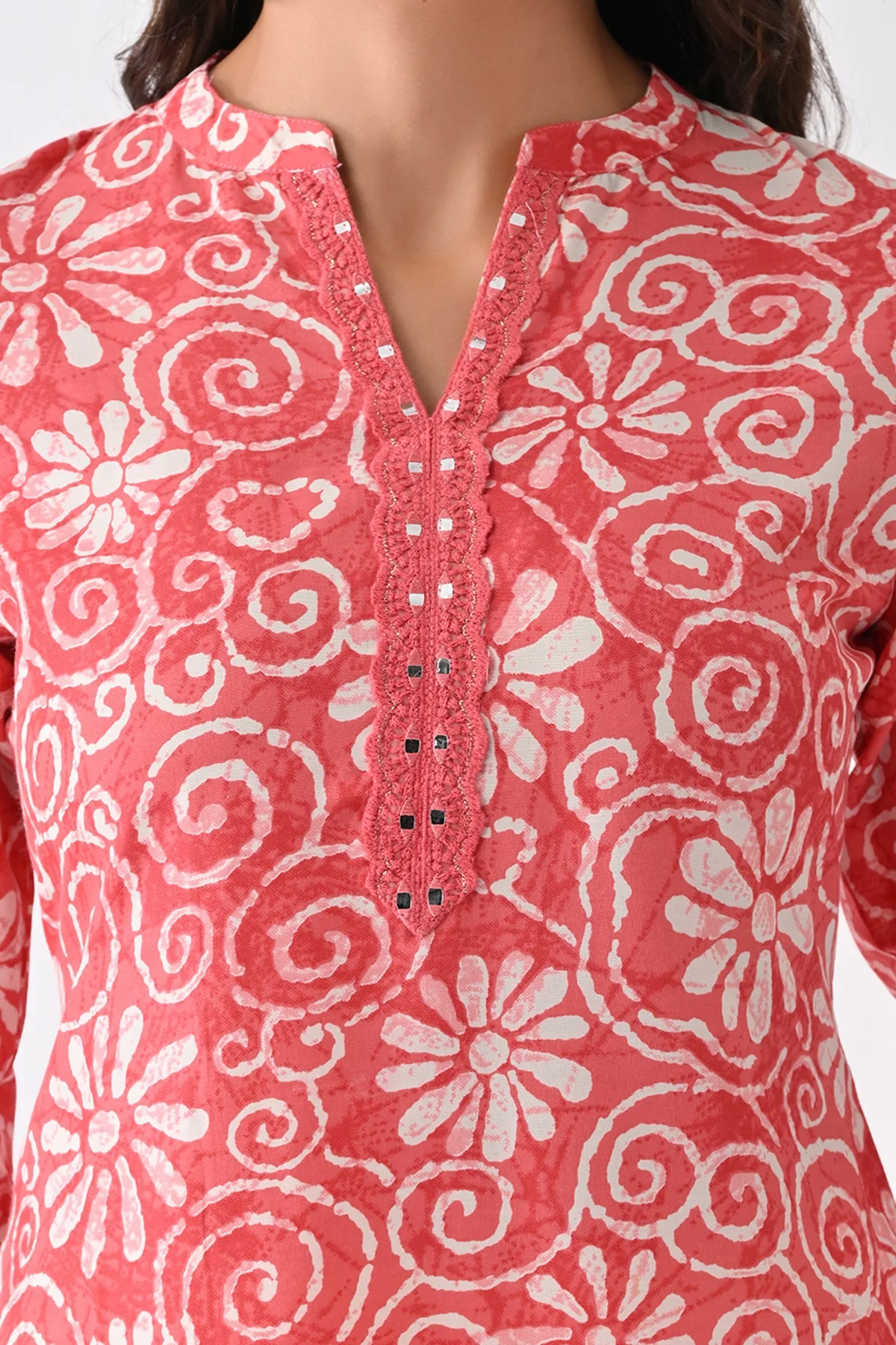 Coral Pink Printed Kurta - Image 4