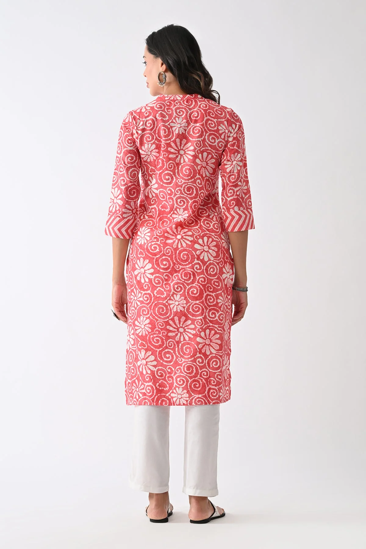Coral Pink Printed Kurta - Image 5