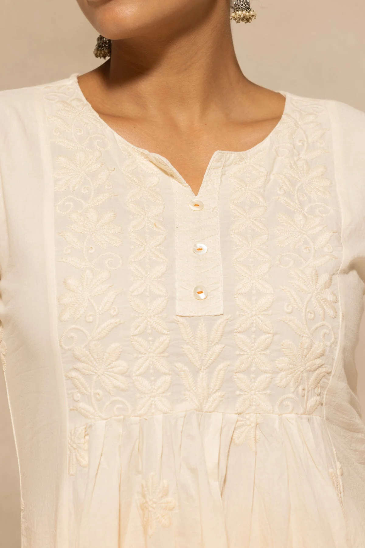 Cream Embroidered Kurta 3 Pcs Set - Image 4