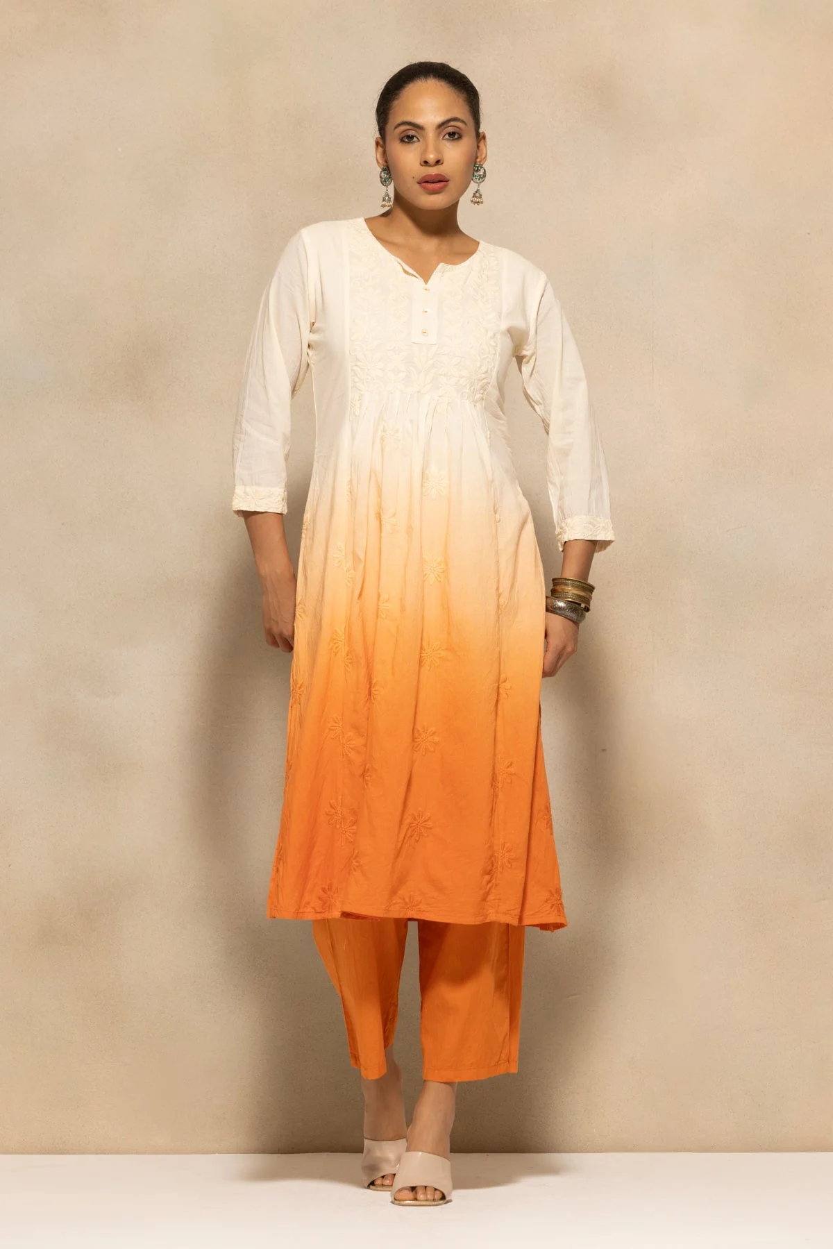 Cream Embroidered Kurta 3 Pcs Set - Image 7