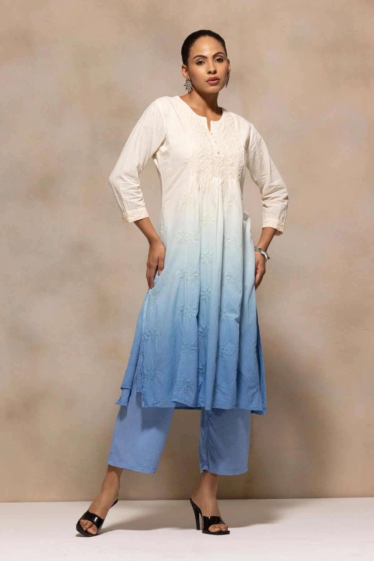 Cream Embroidered Kurta 3 Pcs Set - Image 7
