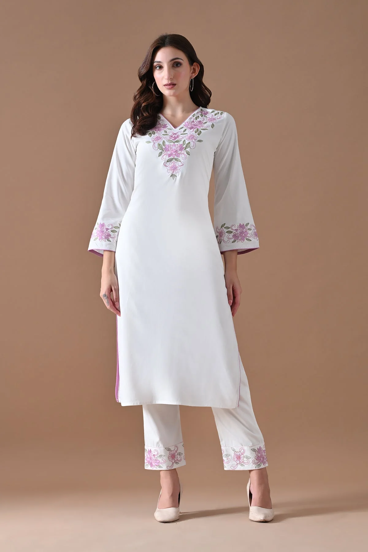 Cream Embroidered Kurta 2 Pcs Set