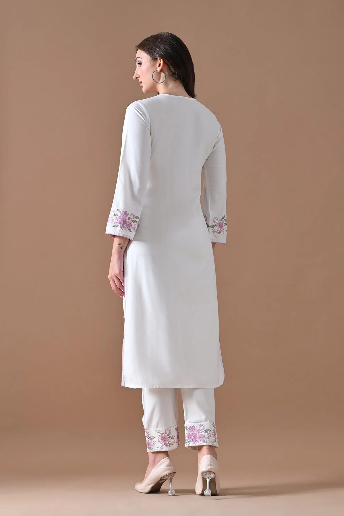 Cream Embroidered Kurta 2 Pcs Set - Image 5