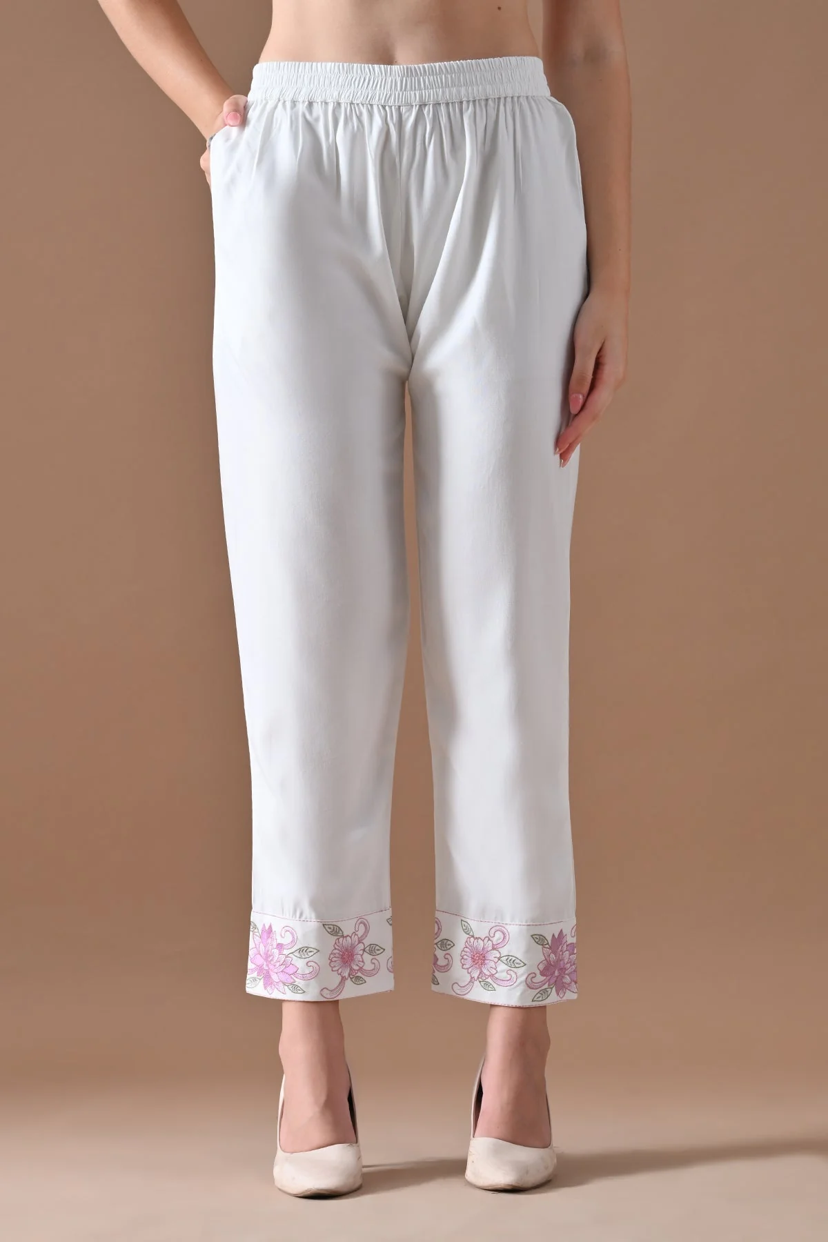 Cream Embroidered Kurta 2 Pcs Set - Image 6