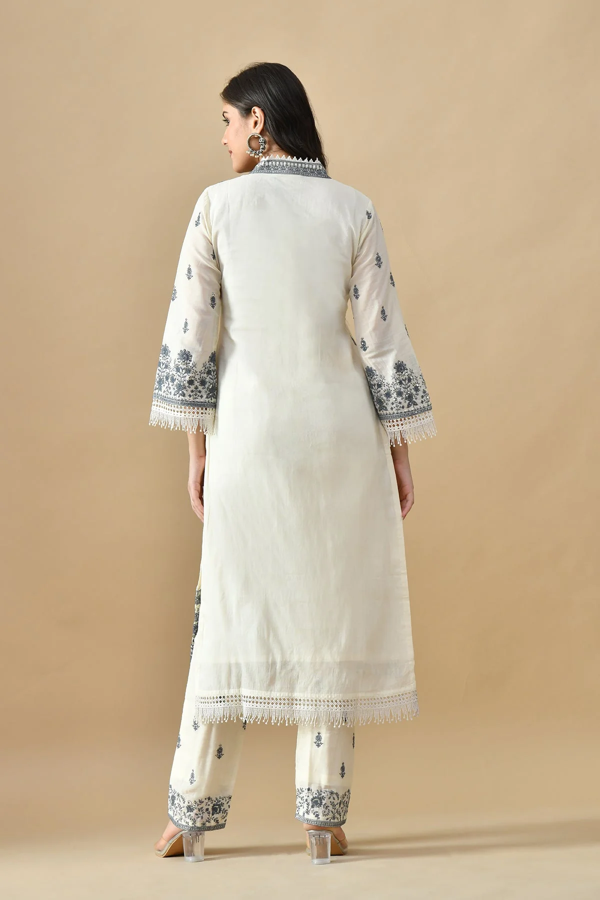 Cream Embroidered Kurta 3 Pcs Set - Image 6