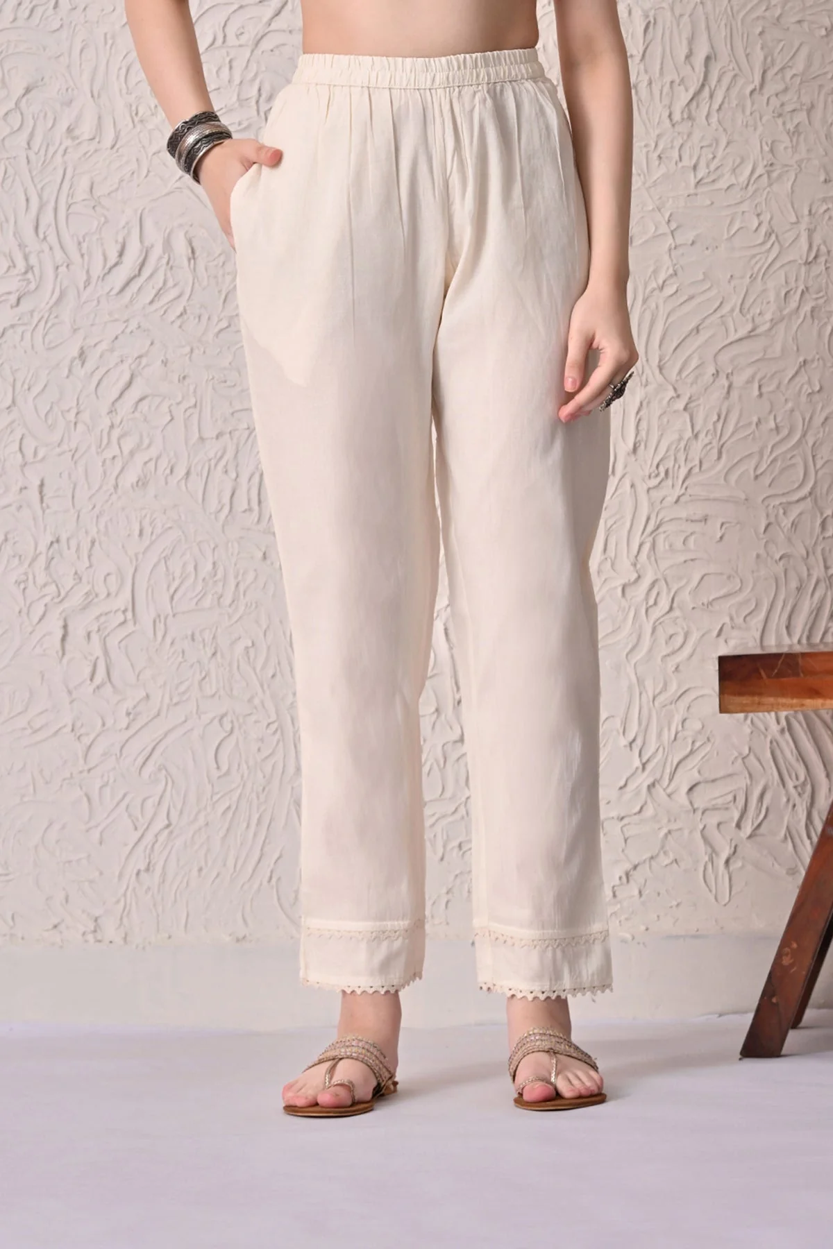 Cream Embroidered Kurta 3 Pcs Set - Image 6
