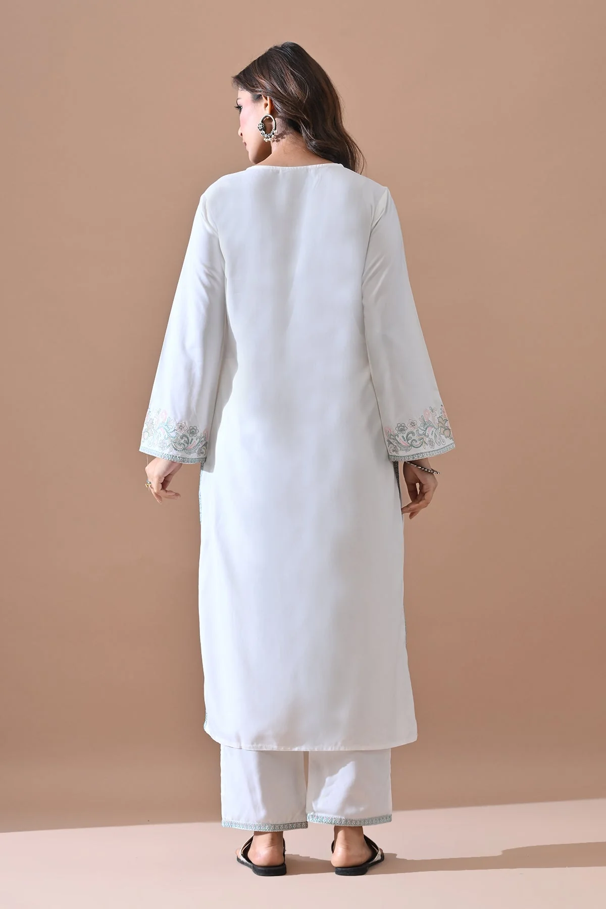 Cream Embroidered Kurta 2 Pcs Set - Image 5