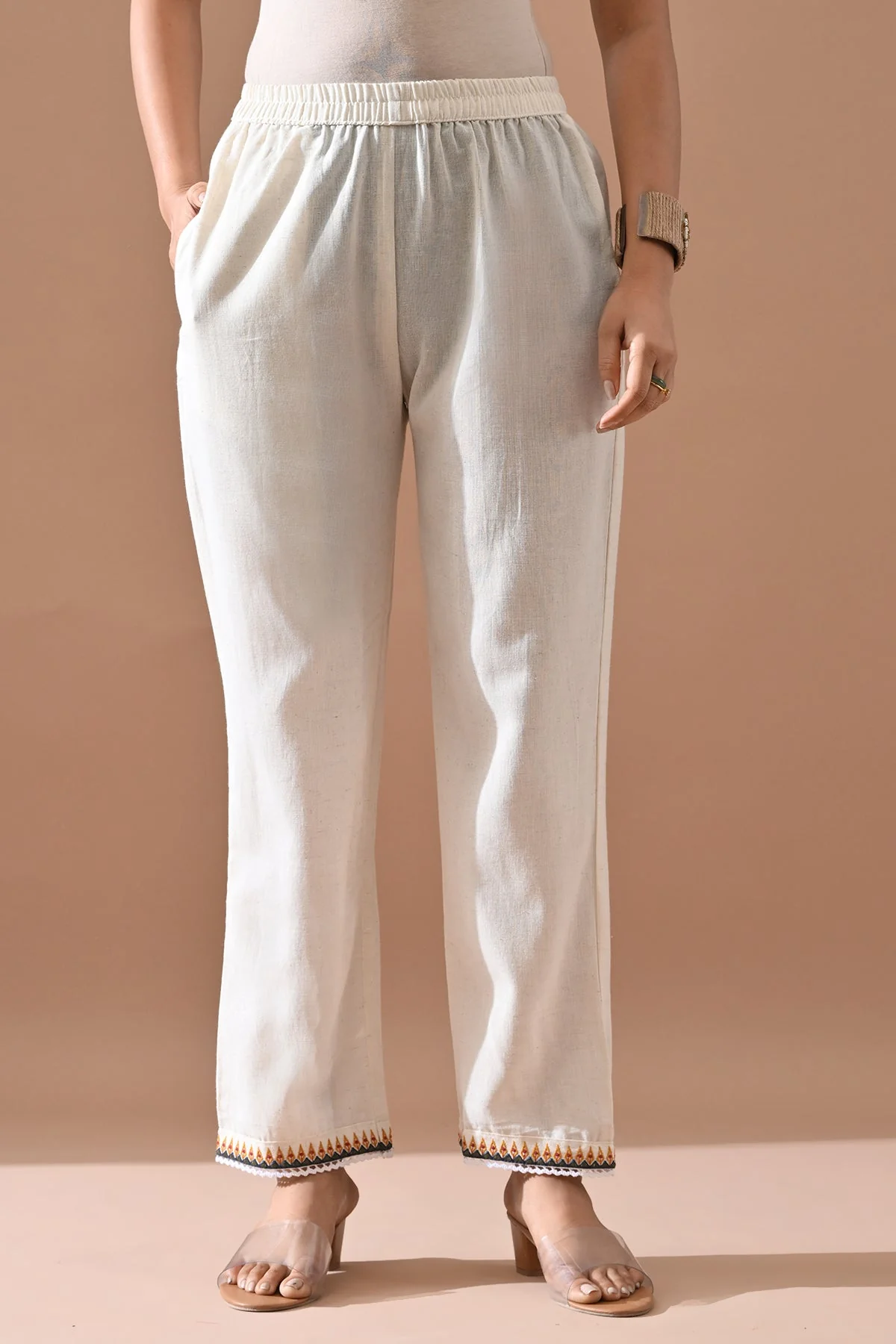 Cream Embroidered Kurta 2 Pcs Set - Image 4