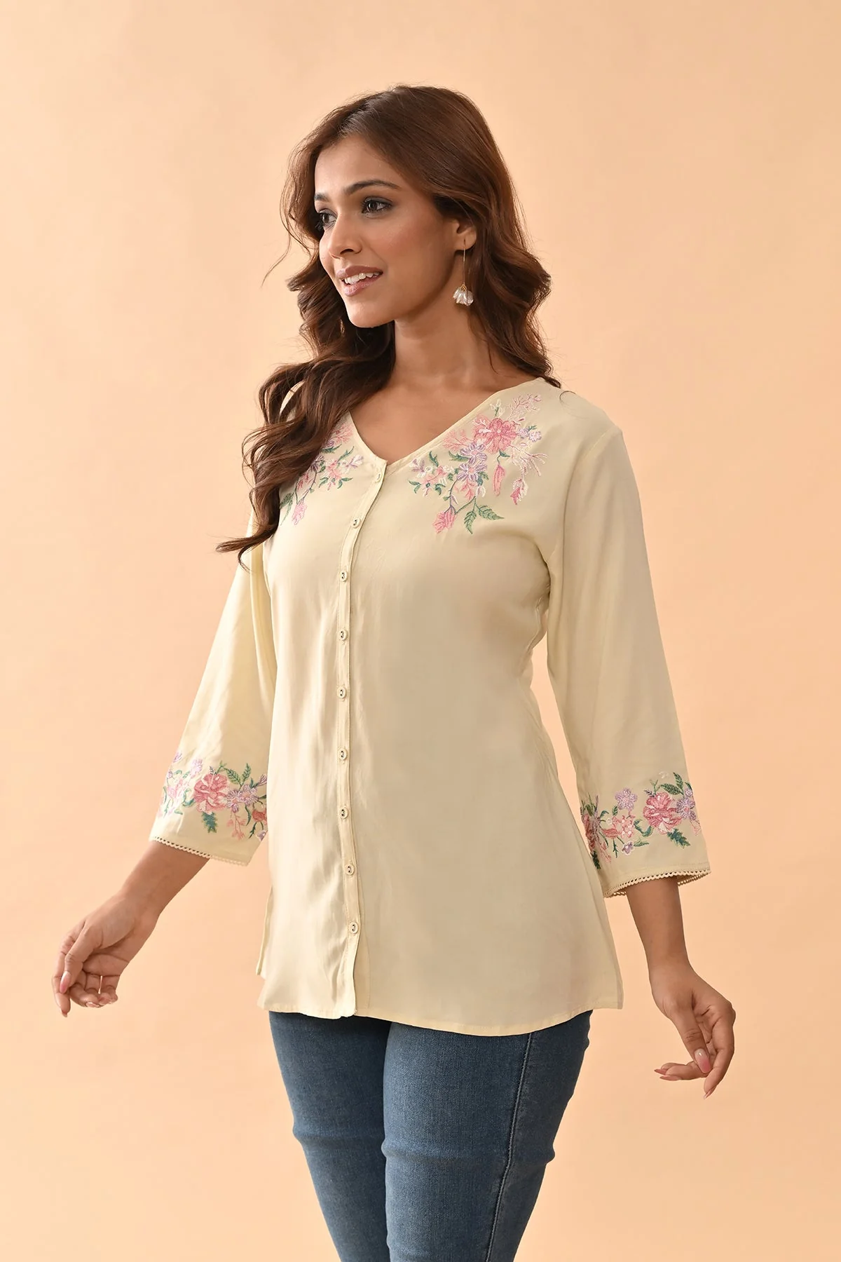 Cream Embroidered Straight Top - Image 3