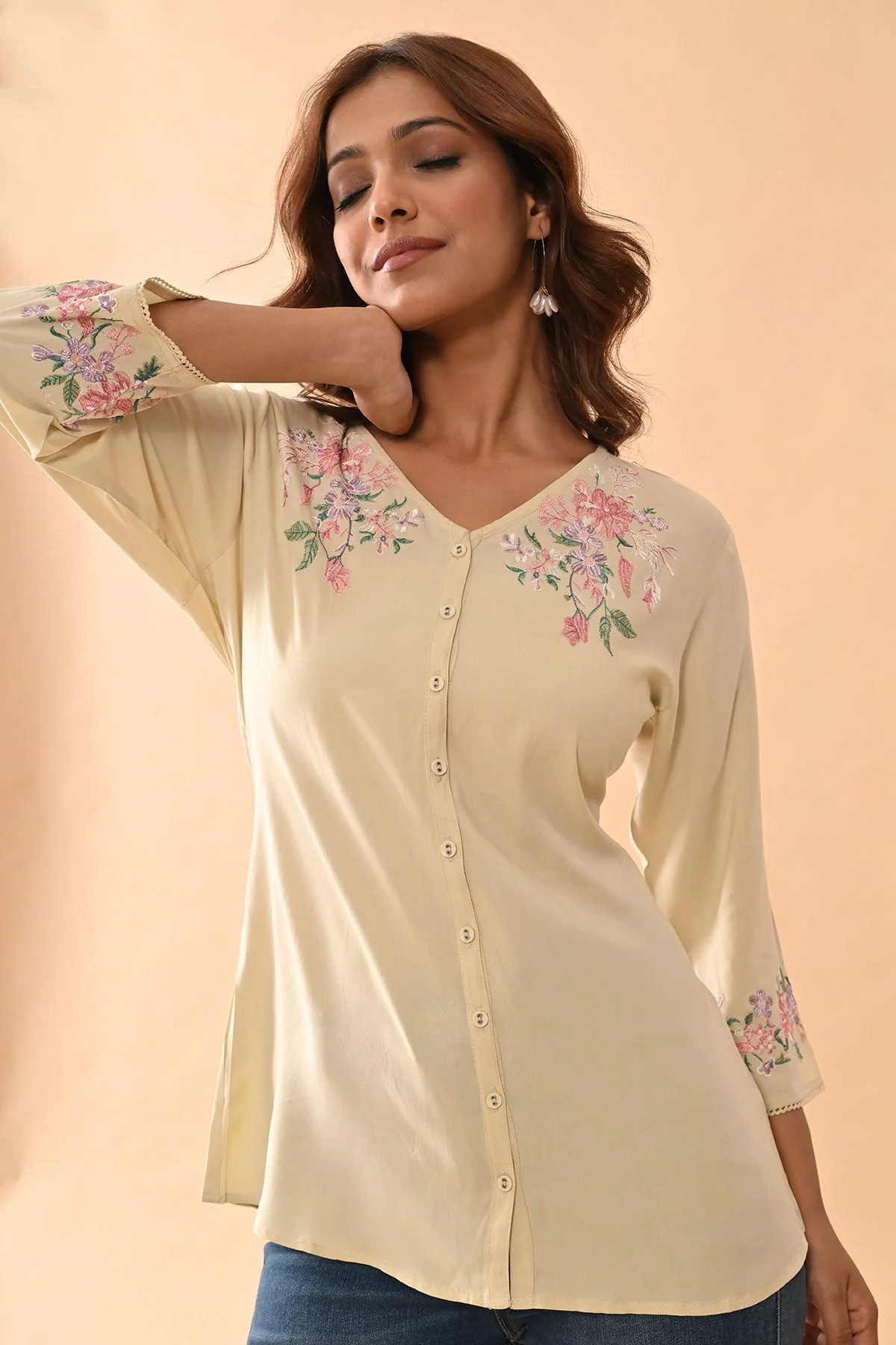 Cream Embroidered Straight Top - Image 4