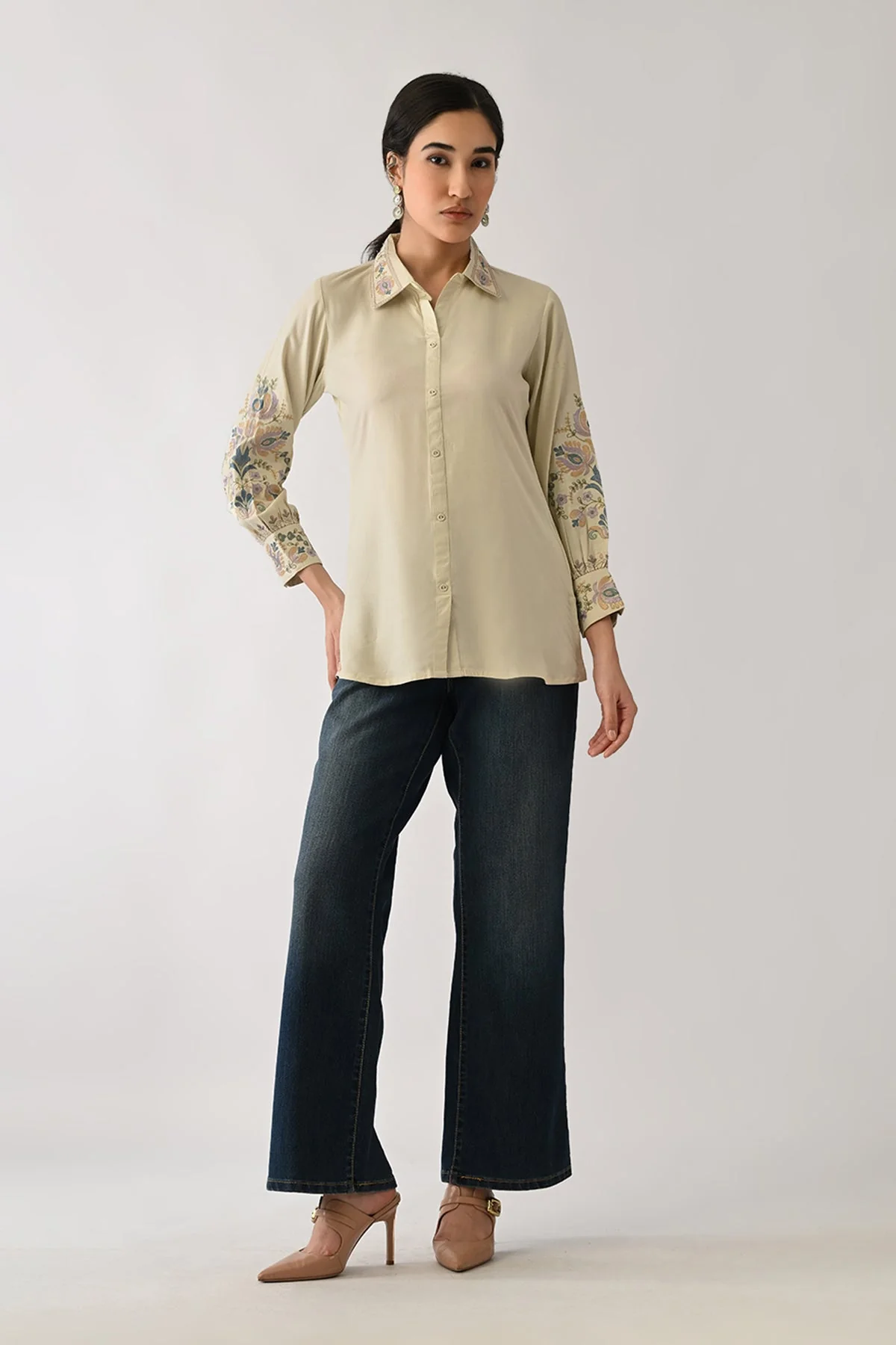Cream Embroidered Top