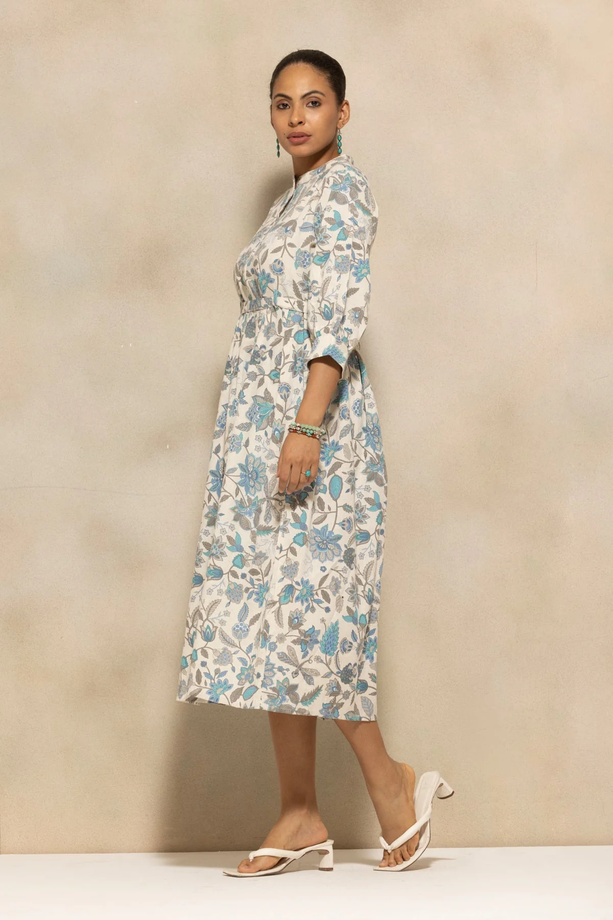 Cream Flared Printed Dress - Image 2