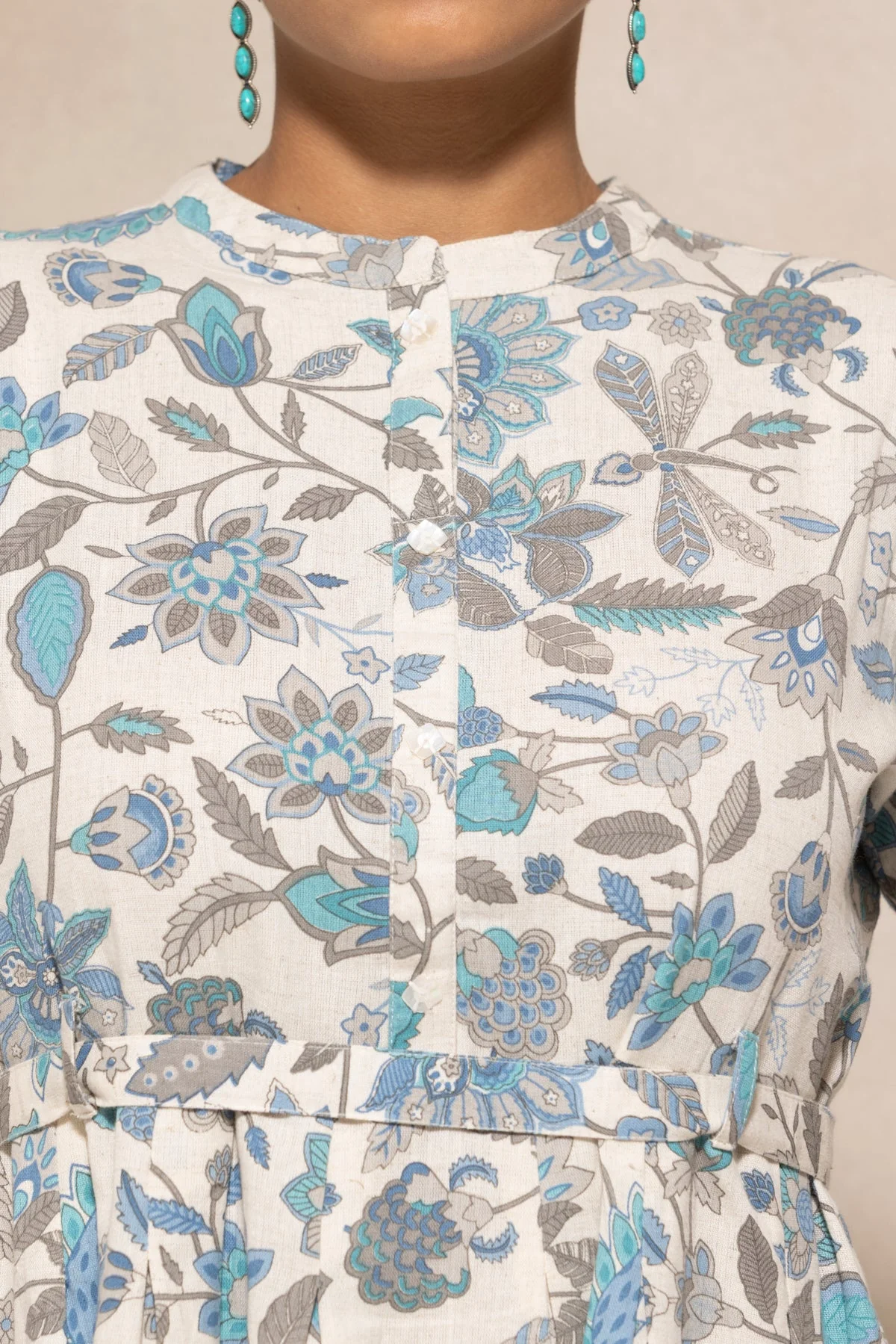 Cream Flared Printed Dress - Image 4