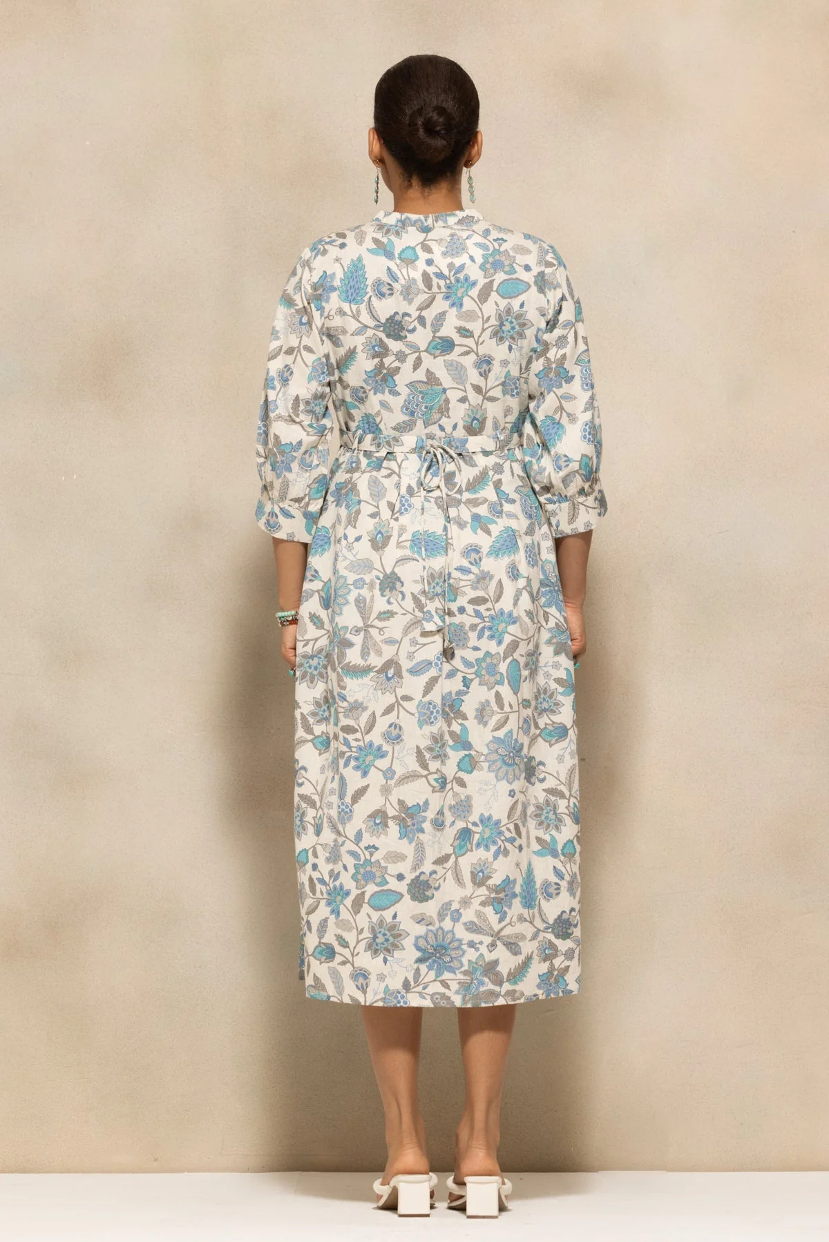 Cream Flared Printed Dress - Image 5