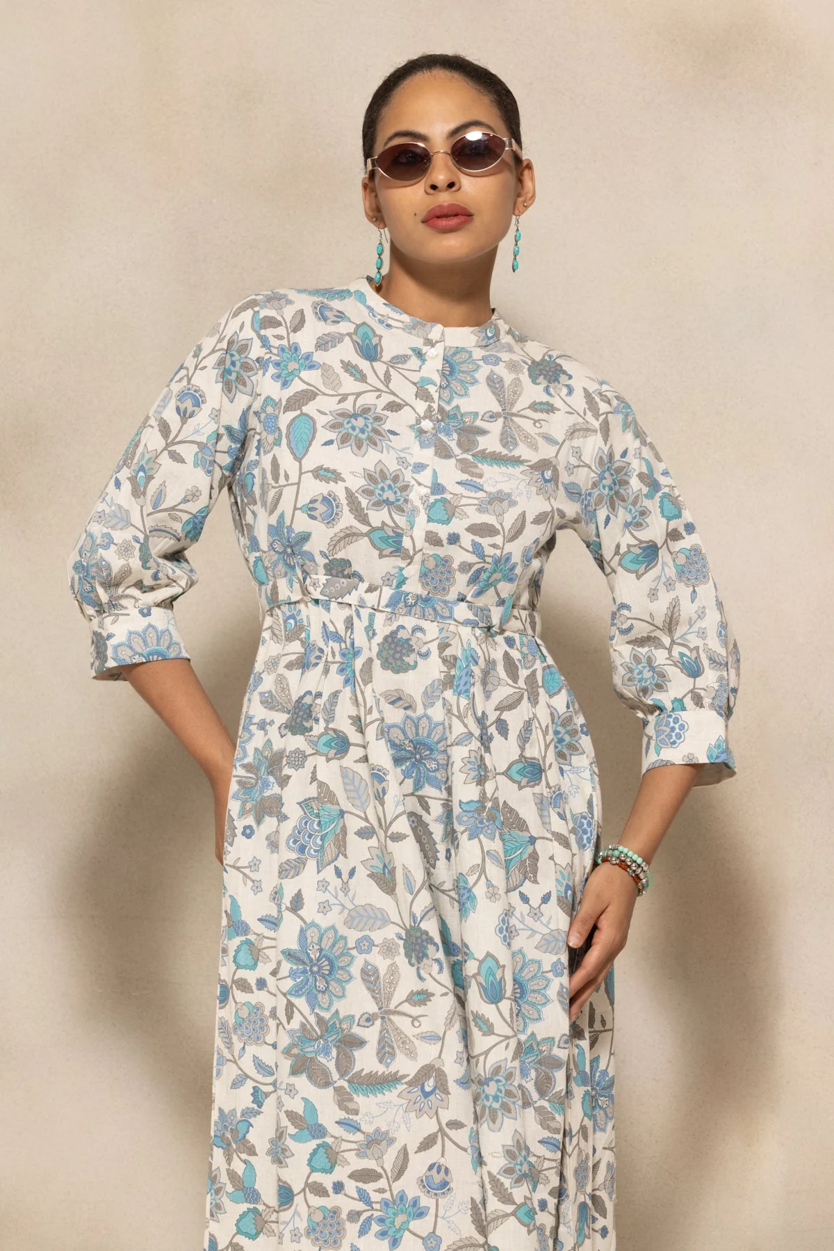 Cream Flared Printed Dress - Image 6