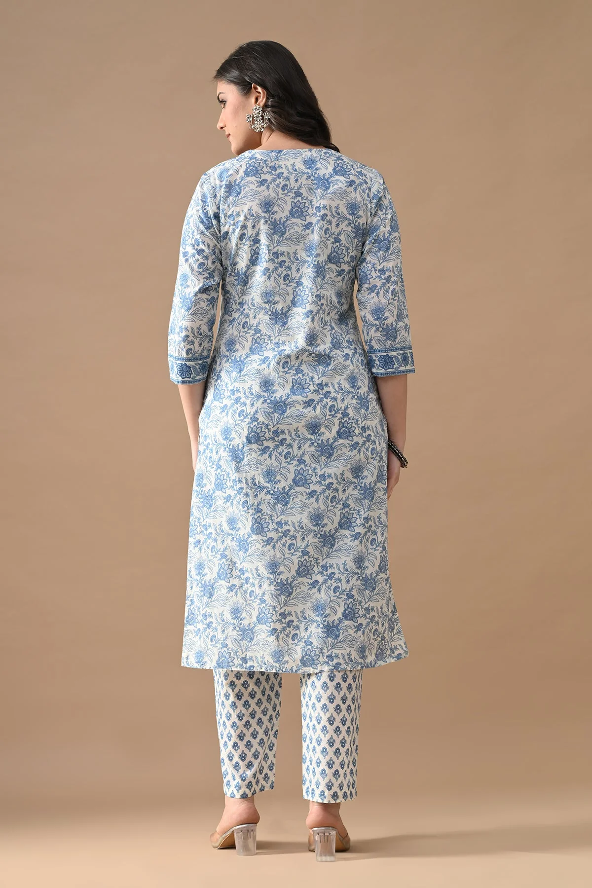 Cream Floral Printed Kurta 2 Pcs Set - Image 5