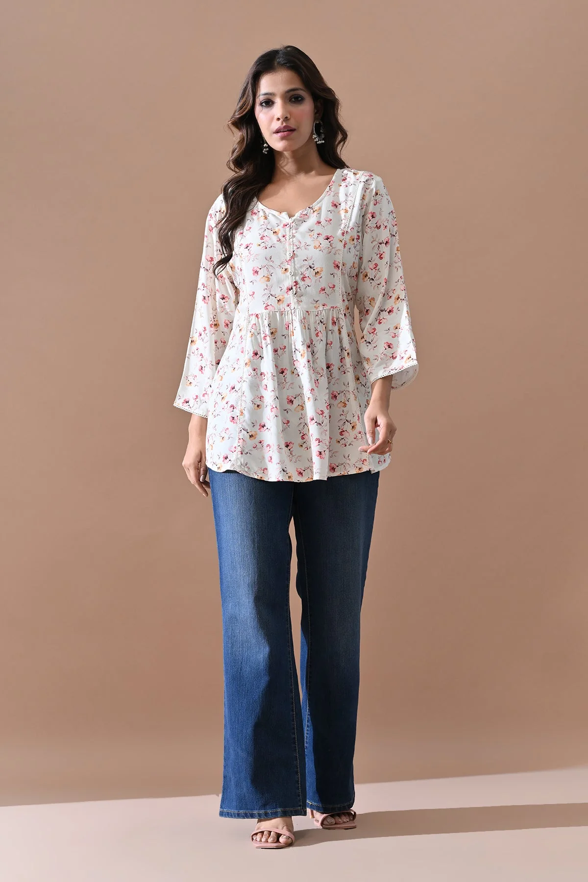 Cream Floral Printed Top