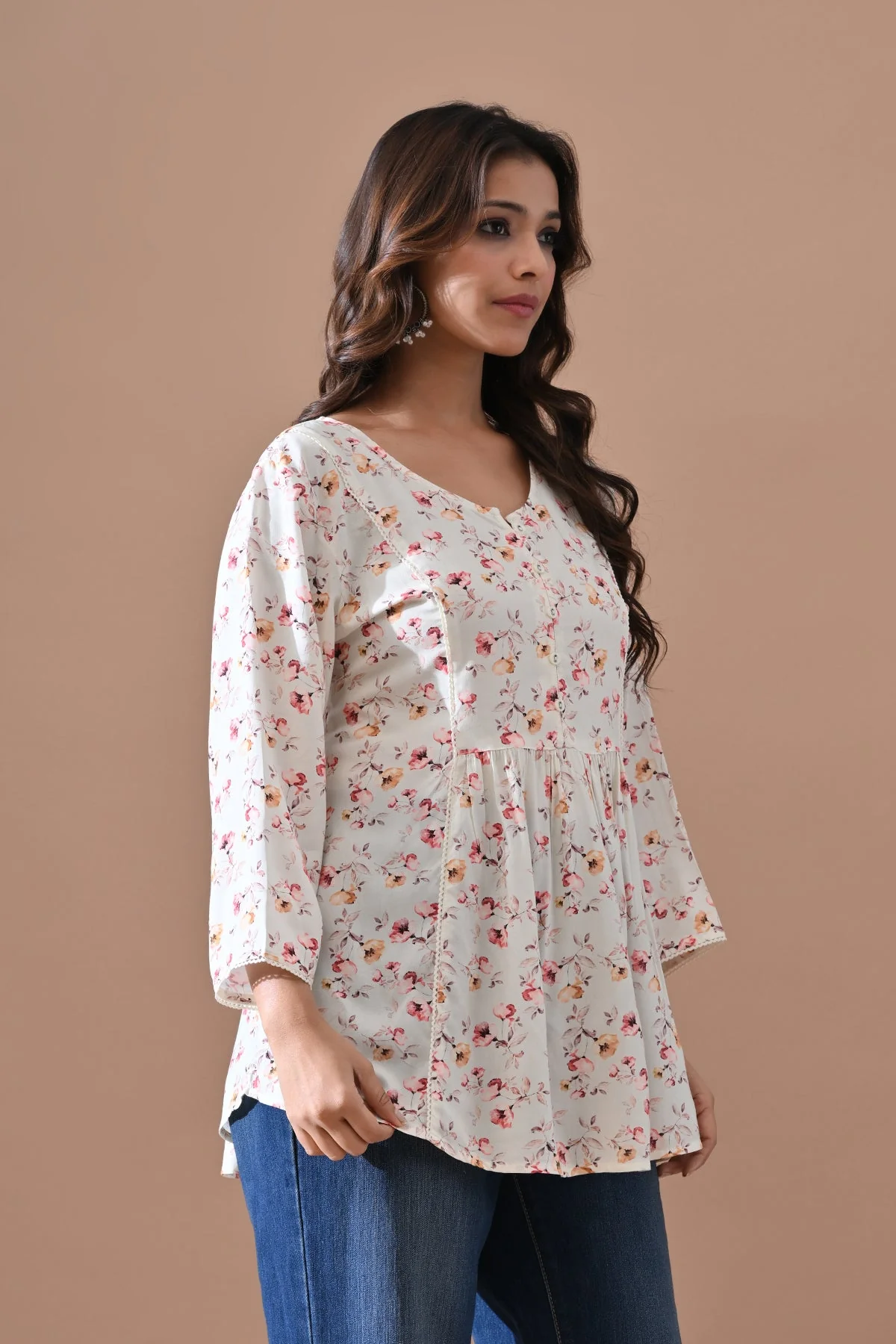 Cream Floral Printed Top - Image 2