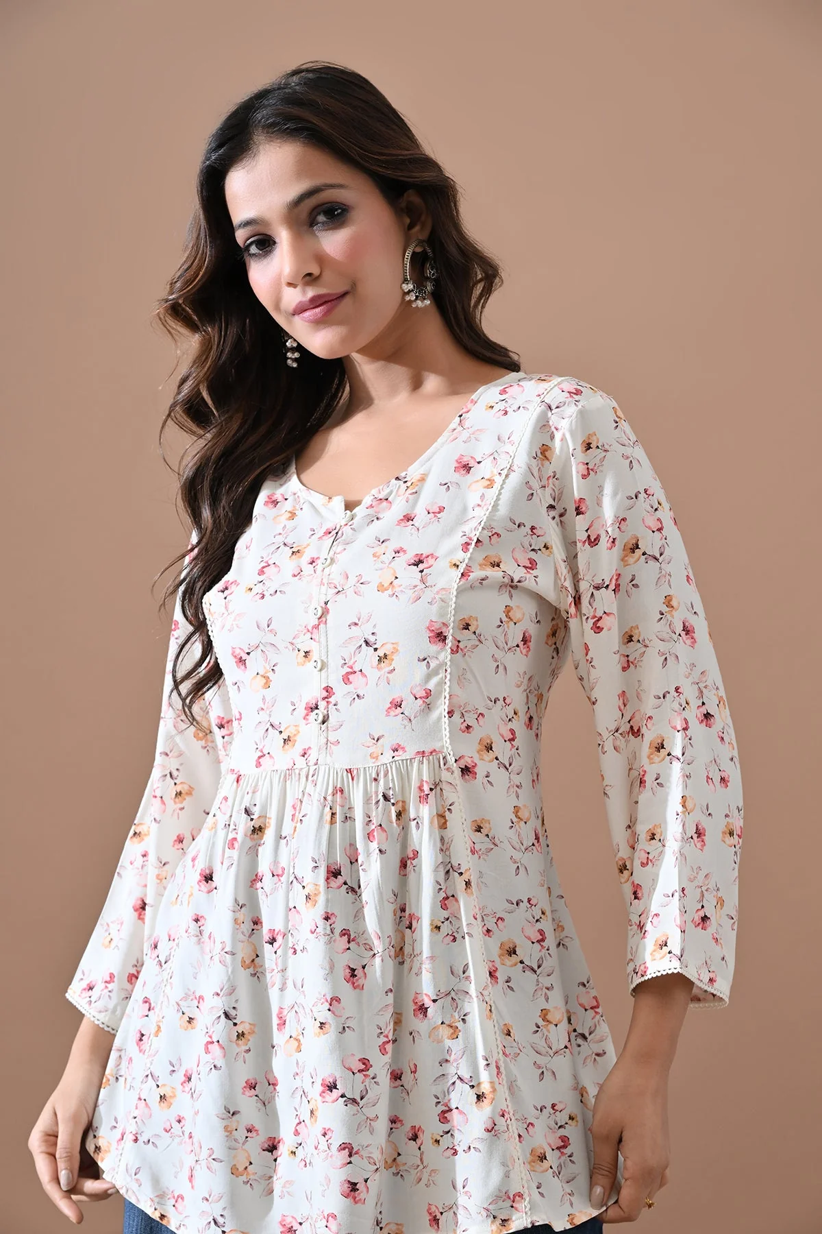 Cream Floral Printed Top - Image 4